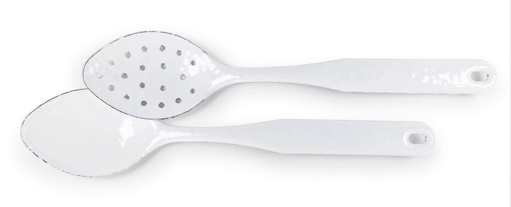 Golden Rabbit Enamelware 2 piece Spoon Set - Solid White