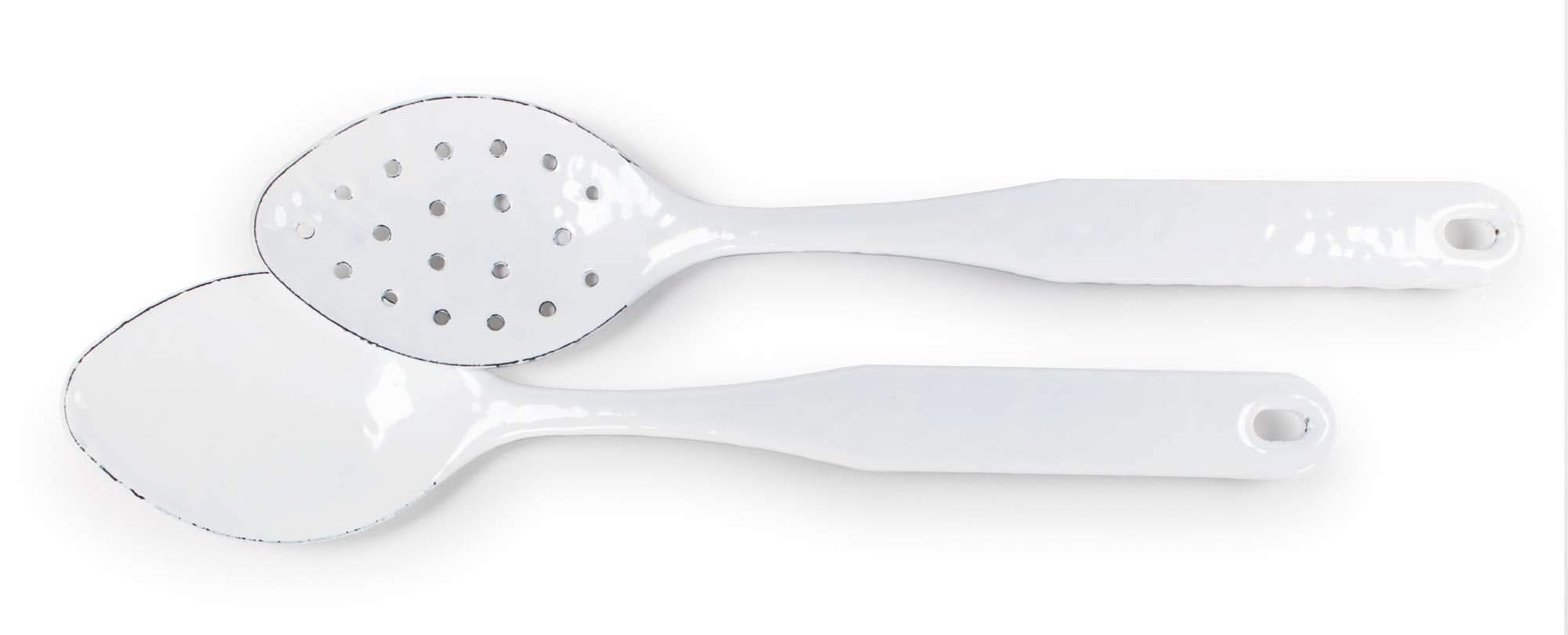Golden Rabbit Enamelware 2 piece Spoon Set - Solid White