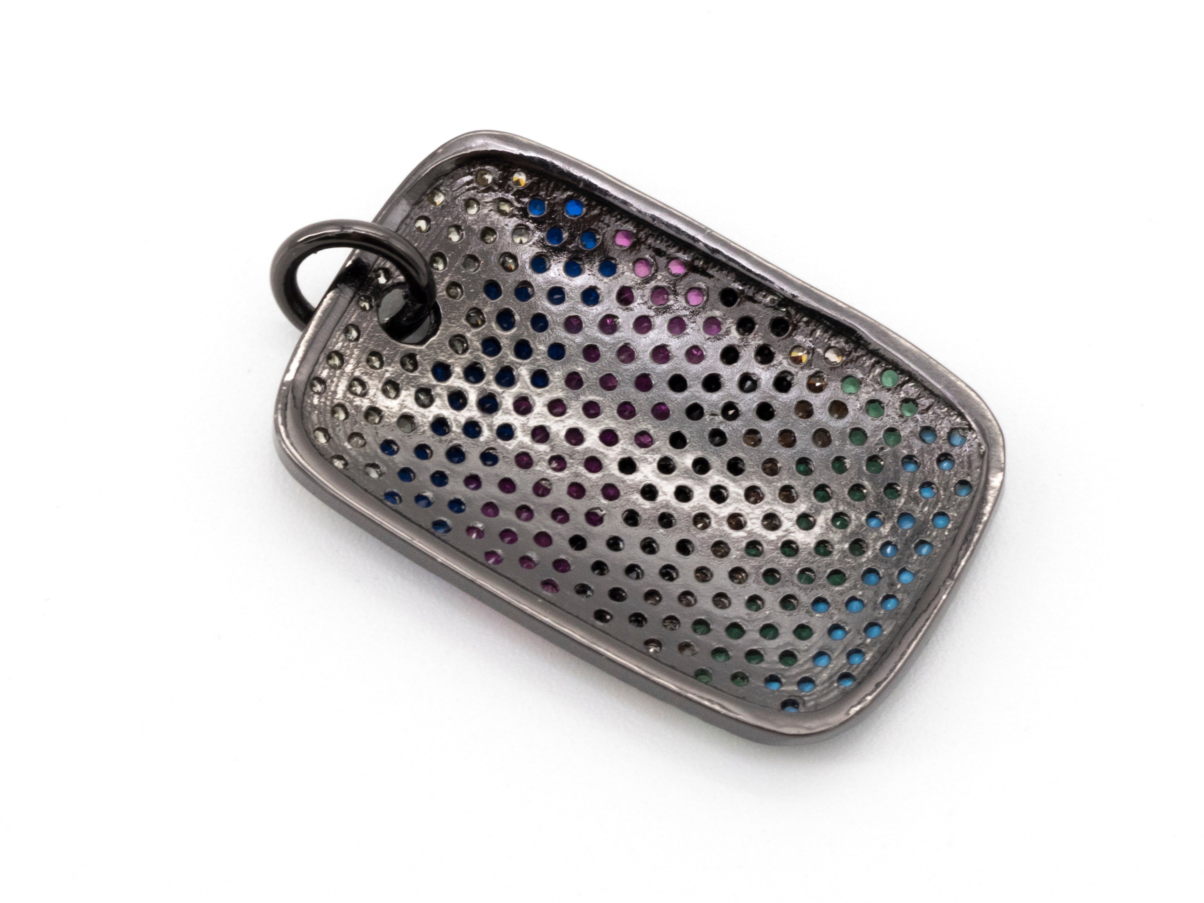 CZ Micro Pave Mixed Color Rectangular Pendant, Cubic Zirconia Pendant/Charm, 28x17mm,Sku#F51