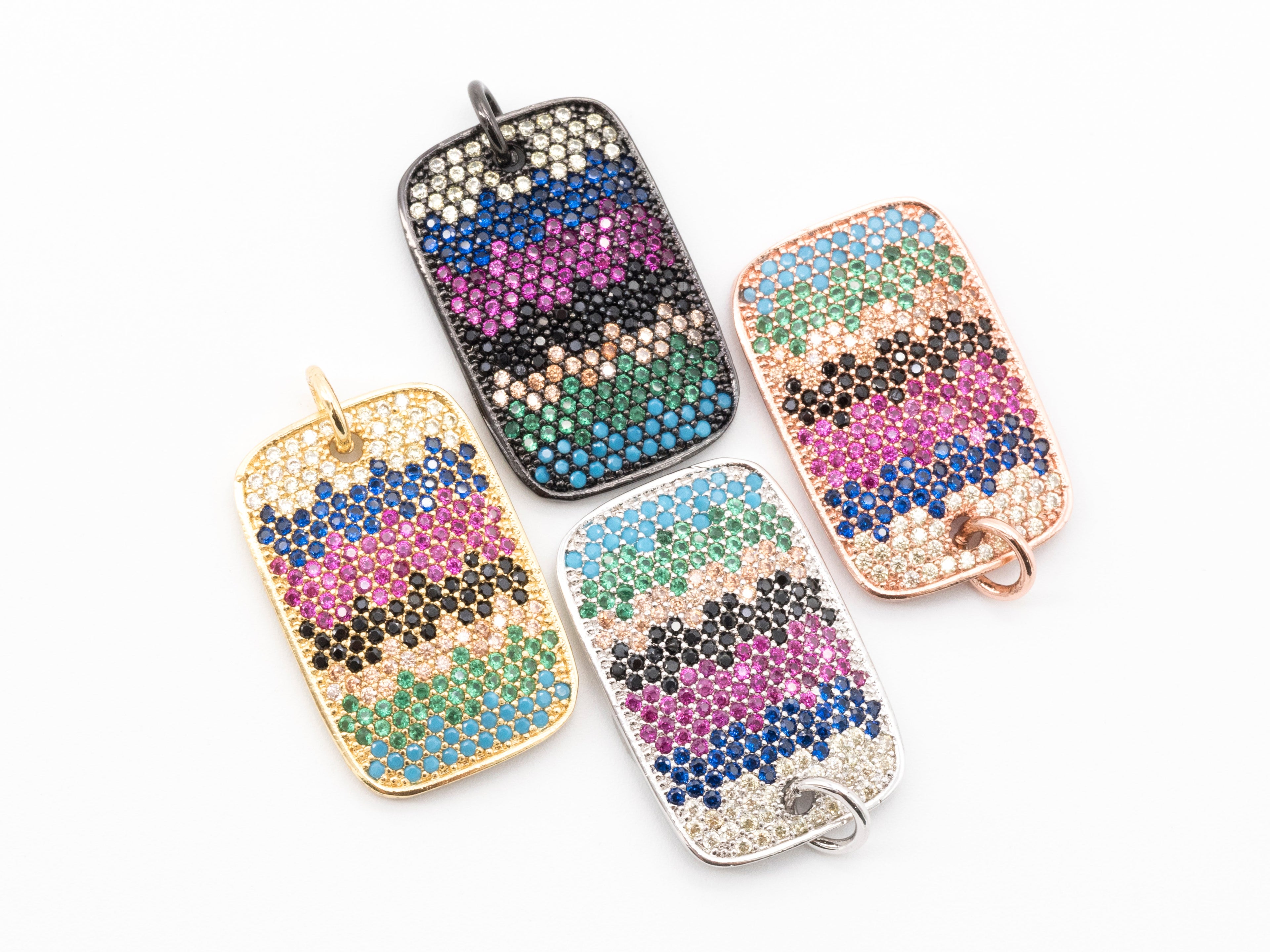 CZ Micro Pave Mixed Color Rectangular Pendant, Cubic Zirconia Pendant/Charm, 28x17mm,Sku#F51