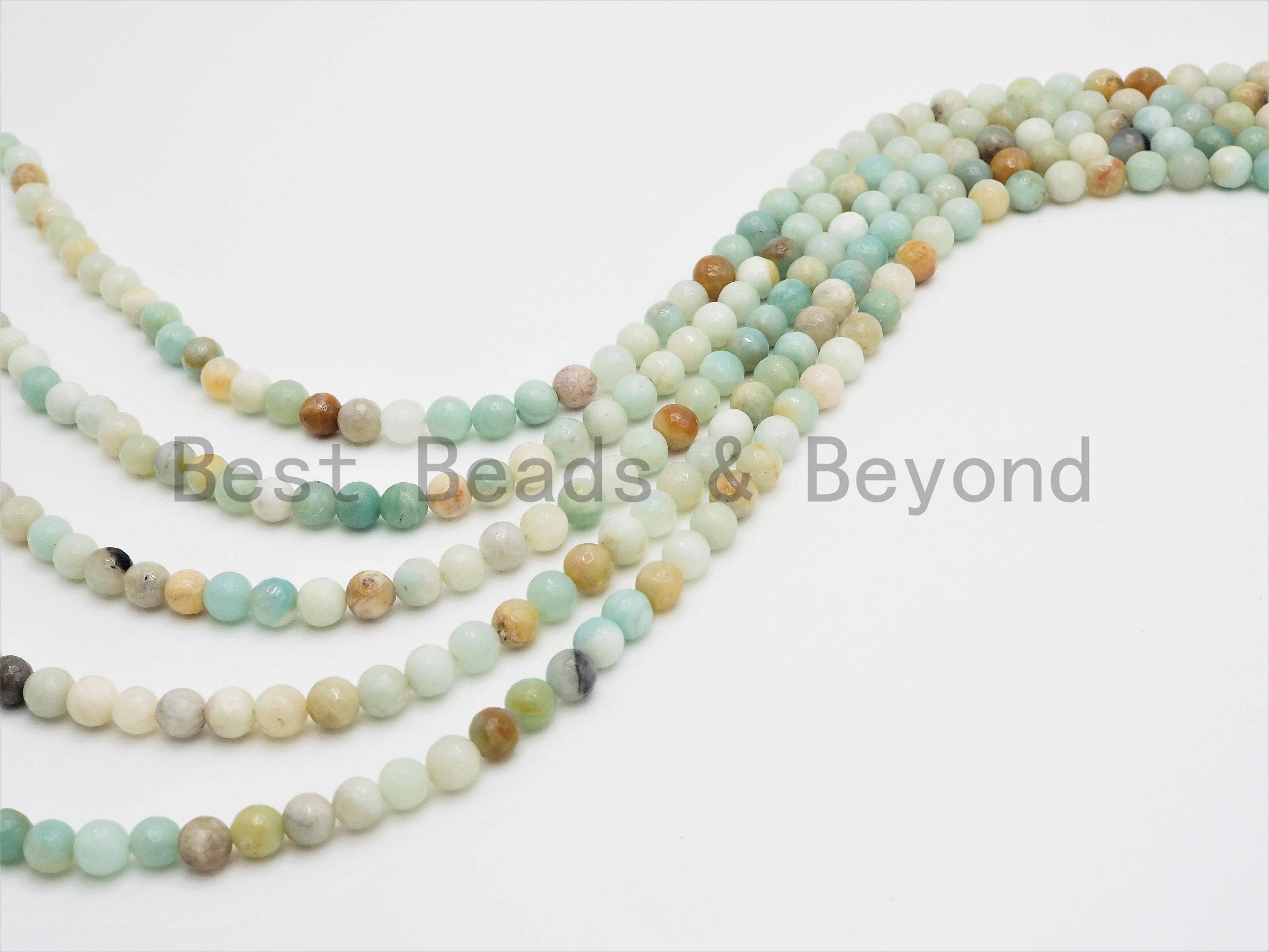Quality Natural Amazonite beads, 6mm/8mm/10mm/12mm, Faceted Round Amazonite Gemstone Beads, 15.5inch strand, SKU#U392