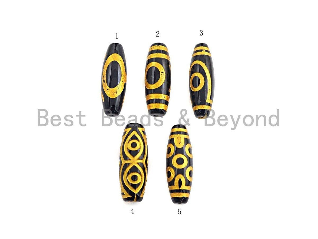 Natural Tibetan Agate Long Oval Shape Beads, Black Gold Dzi beads, Barrel Agate Beads,10x30mm, sku#U589