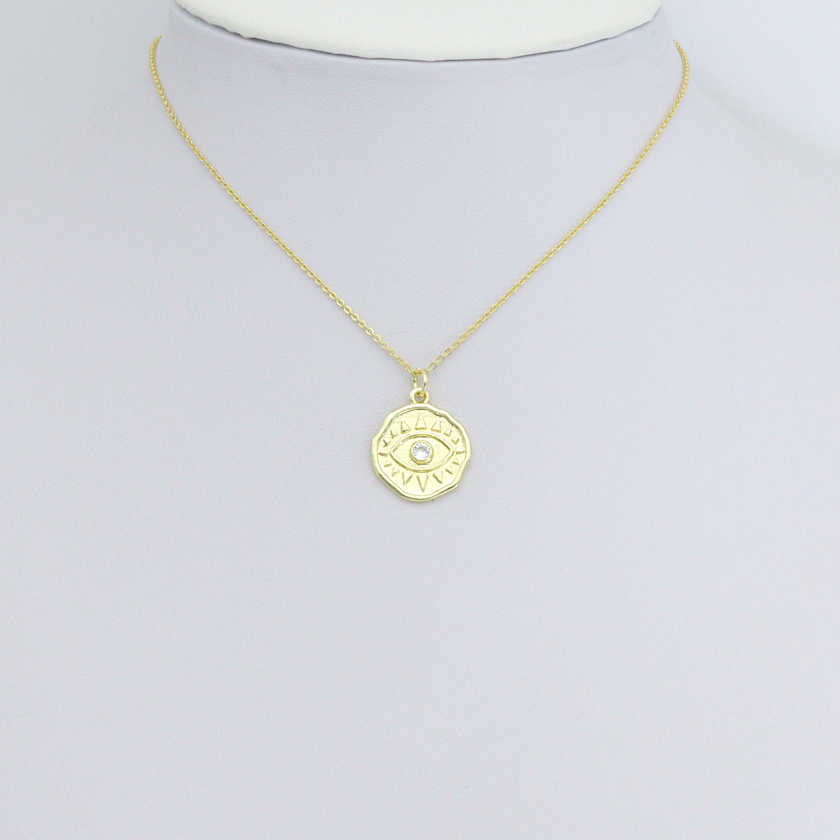Gold Evil Eye Coin Charm Pendant,Sku#LX866