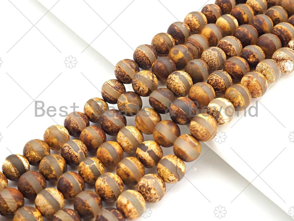 Natural Tibetan Brown Agate with Middle Line Beads, Dzi Agate Beads, 6mm/8mm/10mm Tibetan Round Smooth Agate,15.5" Full Strand, Sku#U1112