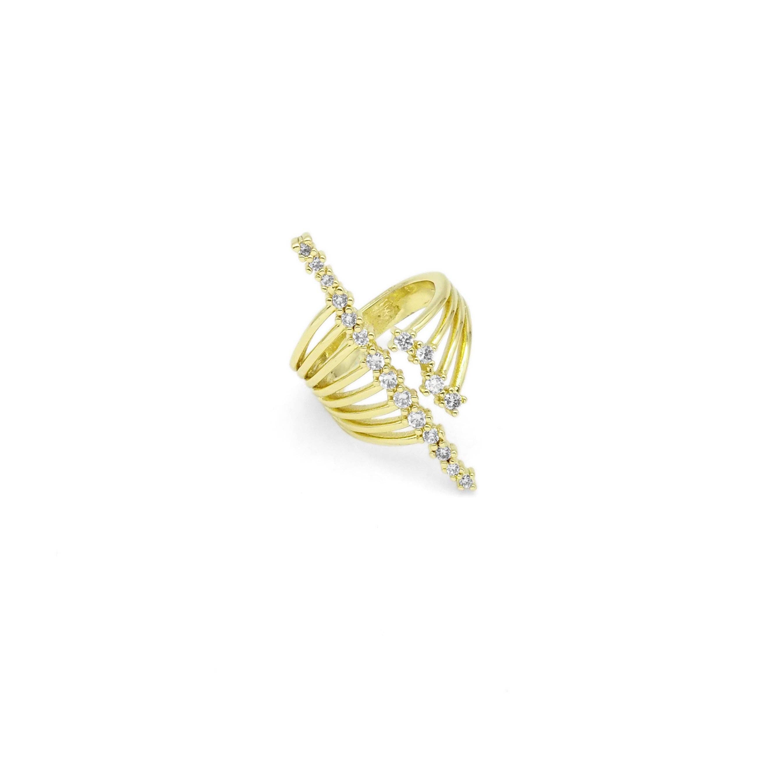 Gold Silver CZ Gold Long Bar Wrap Ring, Sku#A140