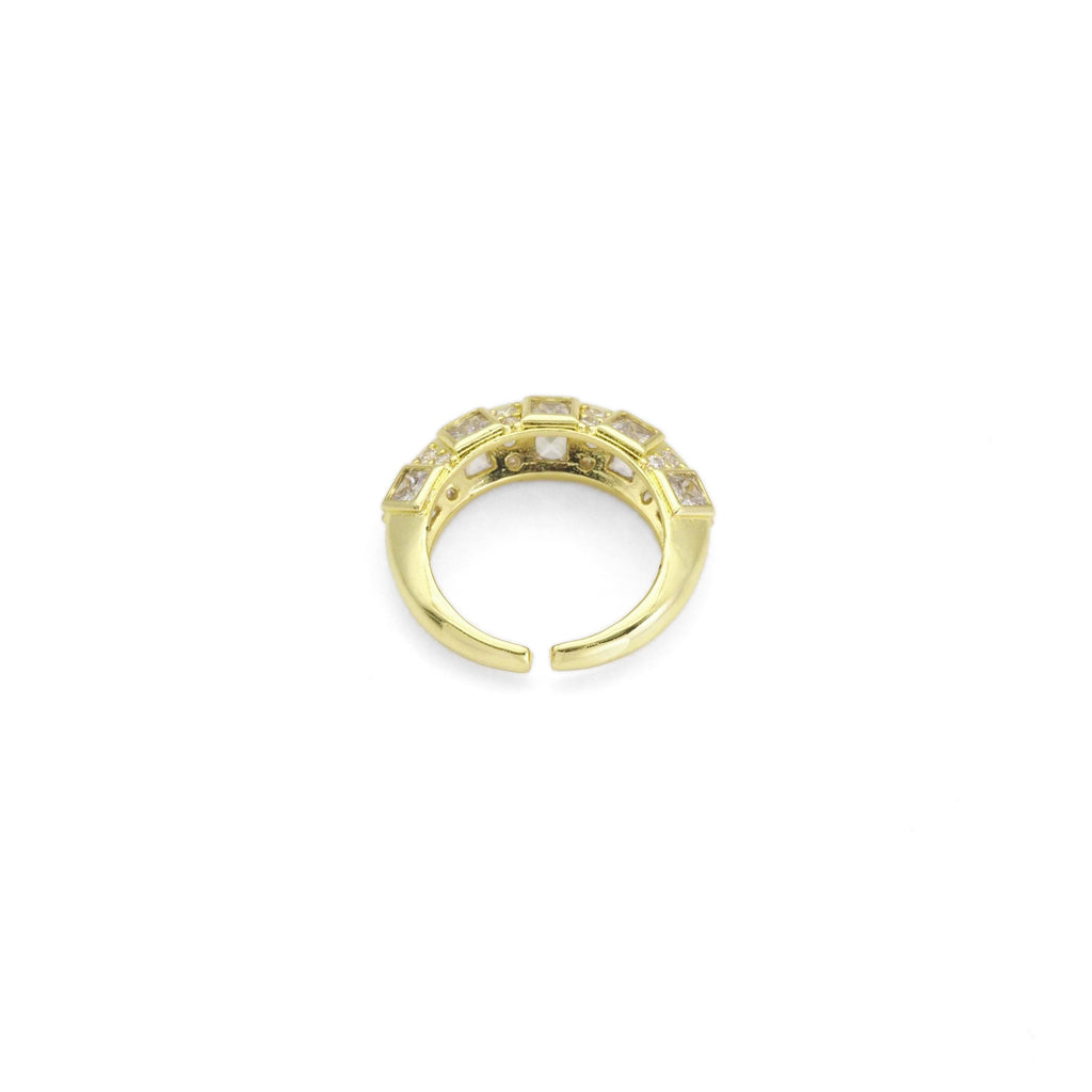 Gold Silver Clear CZ Dome Adjustable Ring, Sku#B369