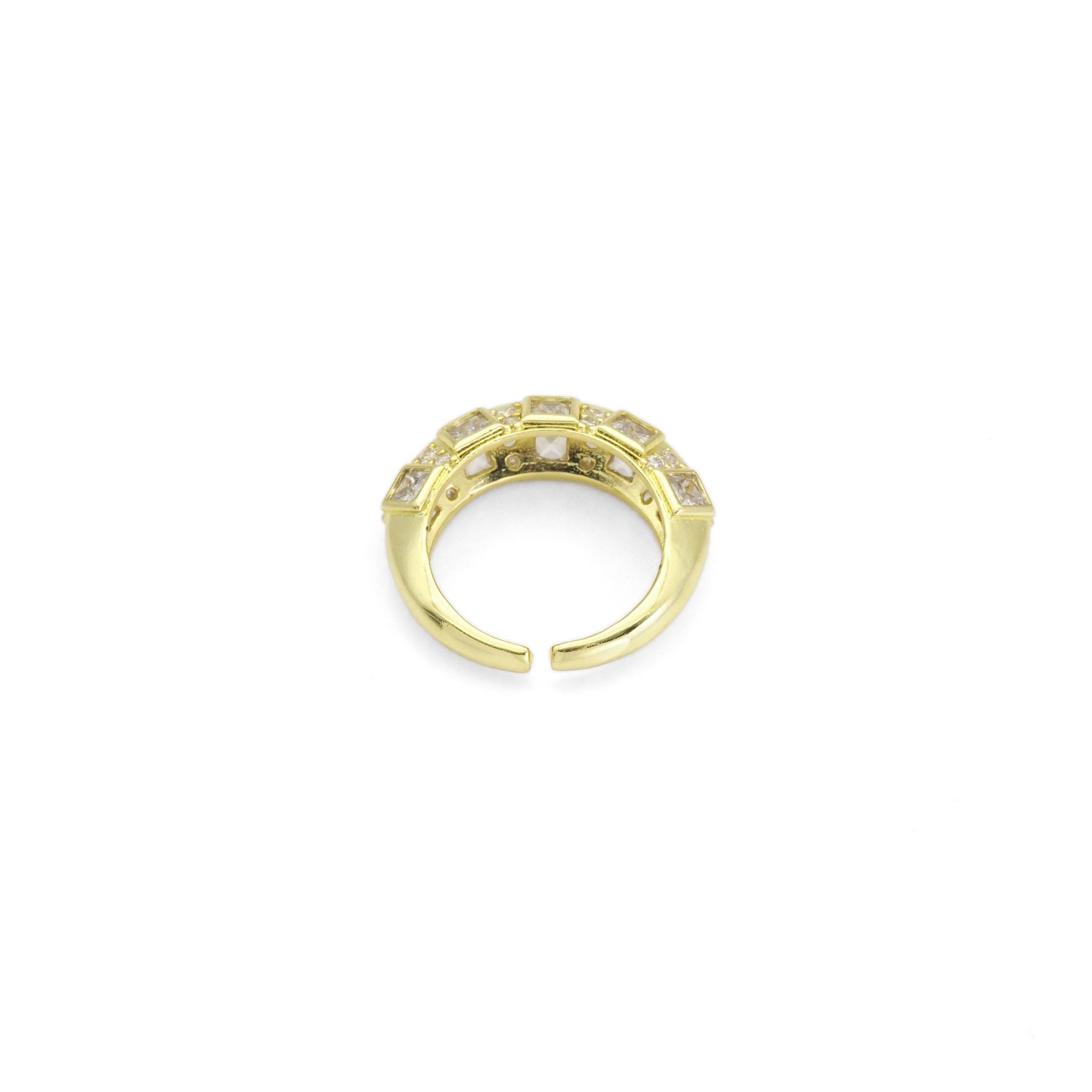 Gold Silver Clear CZ Dome Adjustable Ring, Sku#B369