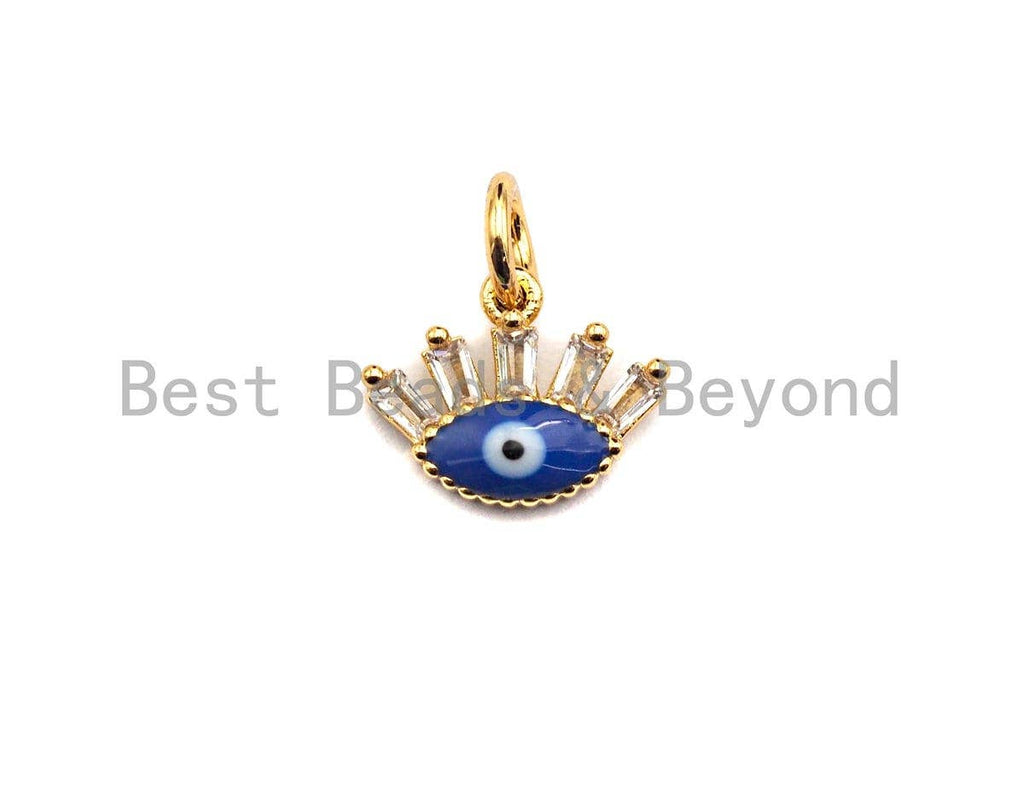 Cobalt CZ Micro Pave Oval Evil Eye With Long Eyelash Shape Pendant,Cubic Zirconia Oval Charm,Gold/Silver Tone,11x9mm,sku#Z473
