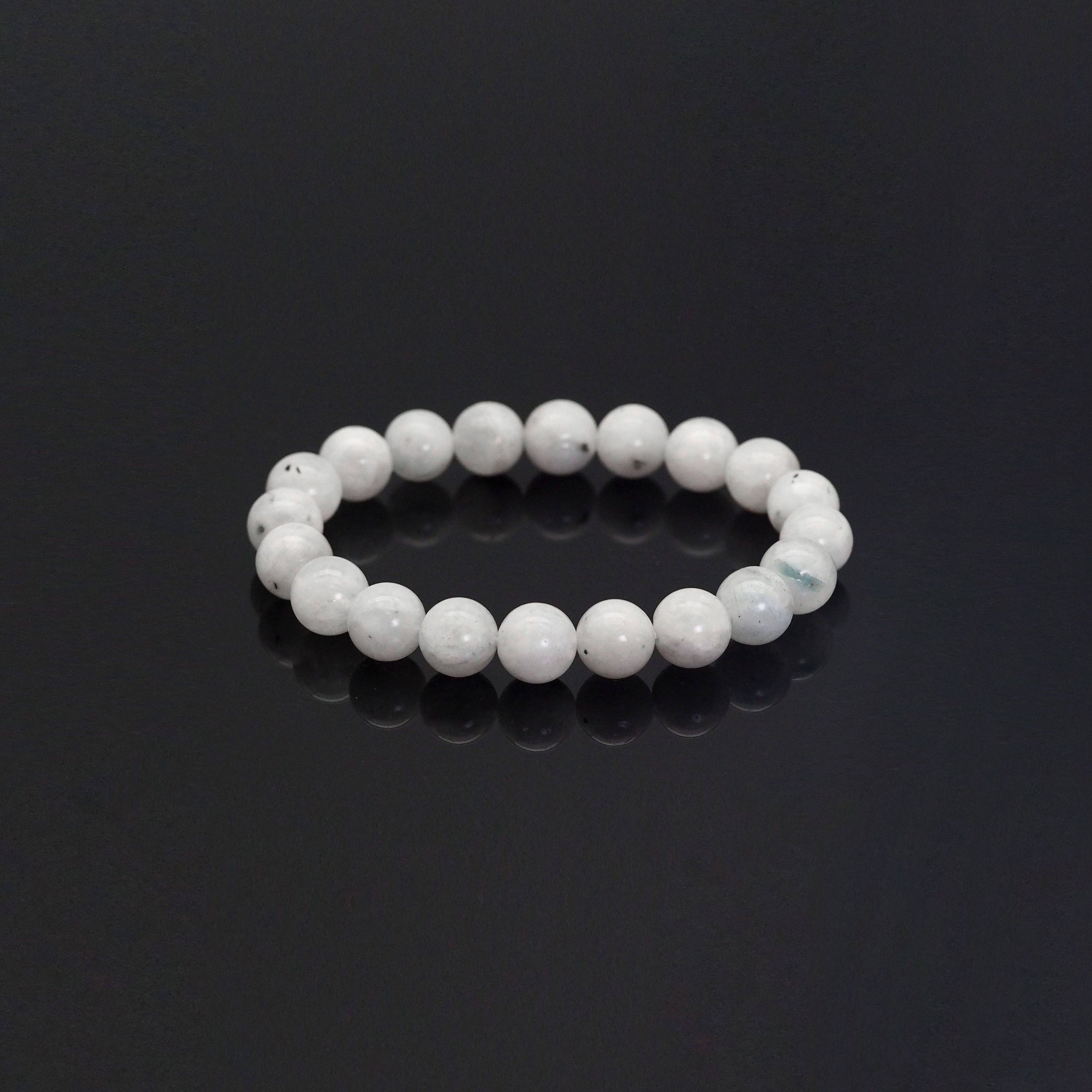 Genuine Moonstone Round Smooth Stretchy Bracelet, Sku#EF408