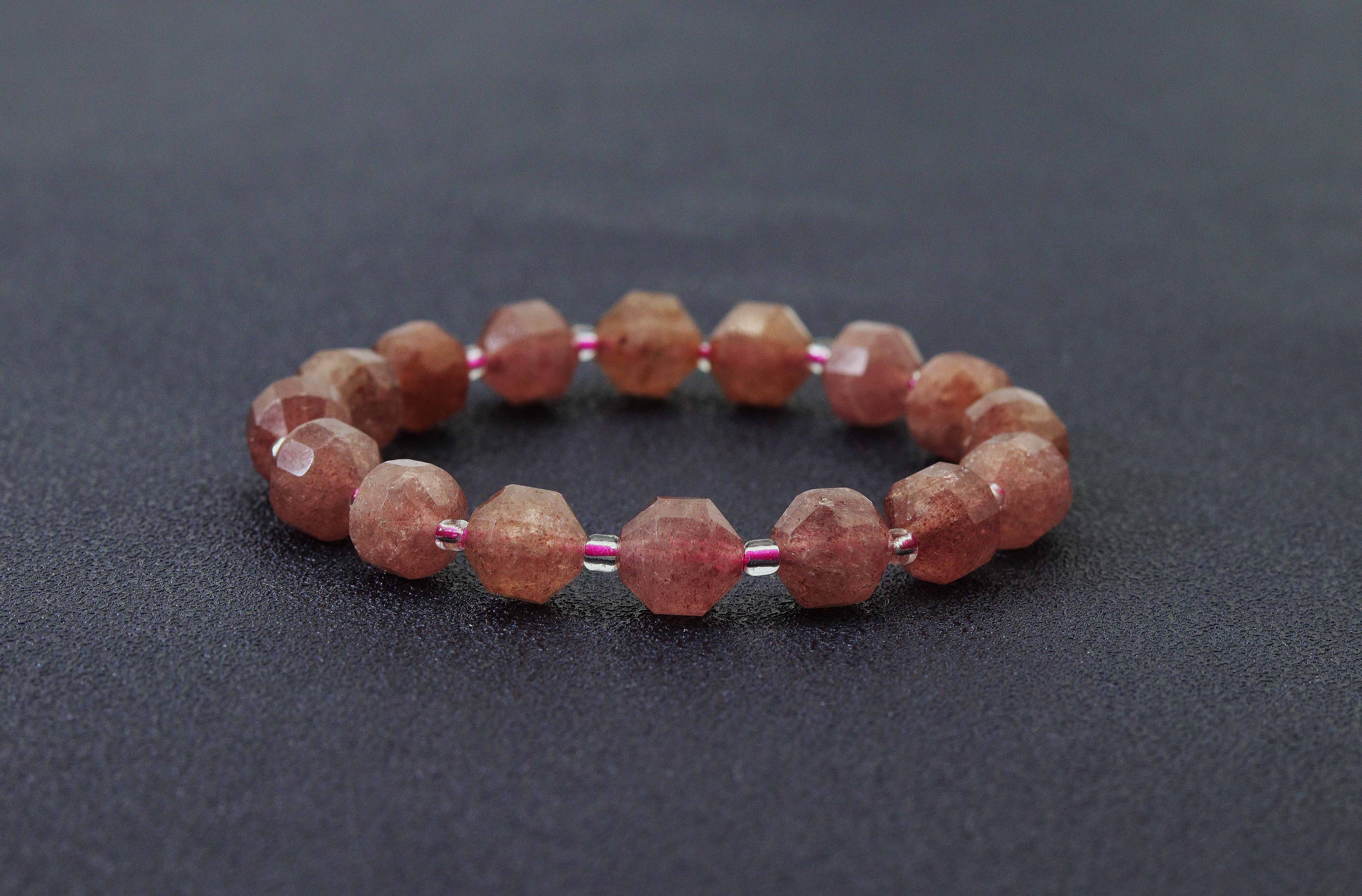 Strawberry Quartz Stretchy Beads Bracelet,Sku#EF103
