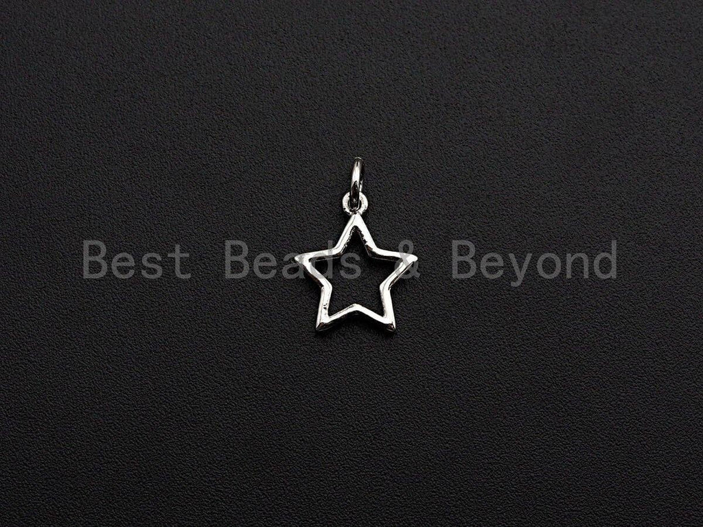 Five Point Star Shape Pendant, Five Point Star Frame Pendant, 24K Gold and Silver Tone, 12mm, Sku#Z767
