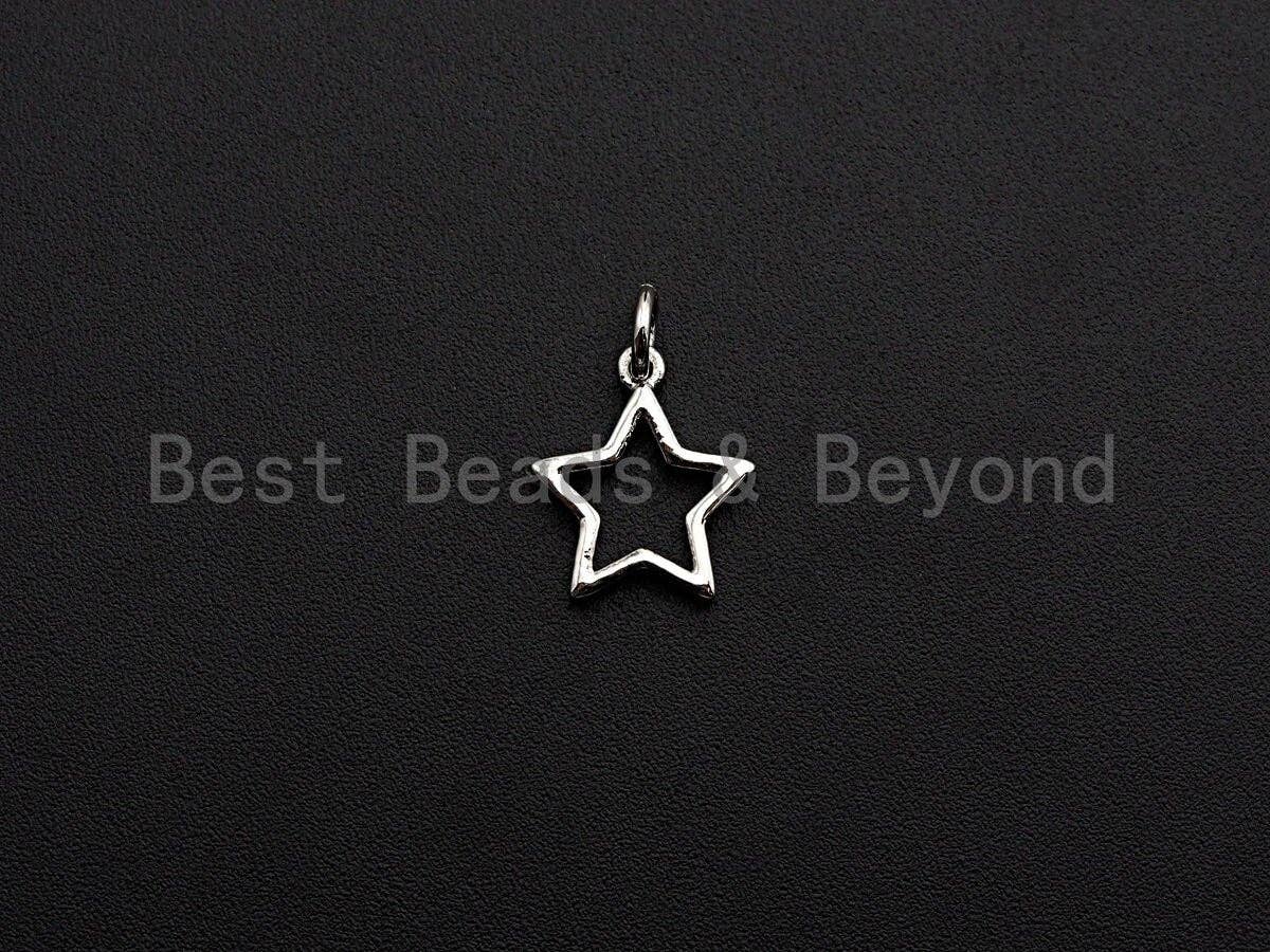Five Point Star Shape Pendant, Five Point Star Frame Pendant, 24K Gold and Silver Tone, 12mm, Sku#Z767