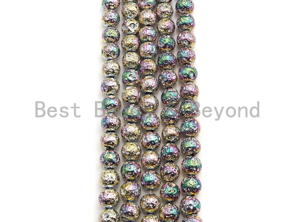 NEW COLOR!!! Silver Rainbow Plated Lava Round Beads,8mm/10mm/12mm Lava Beads, Plated Lava Beads, 15.5" Full Strand, sku#U872