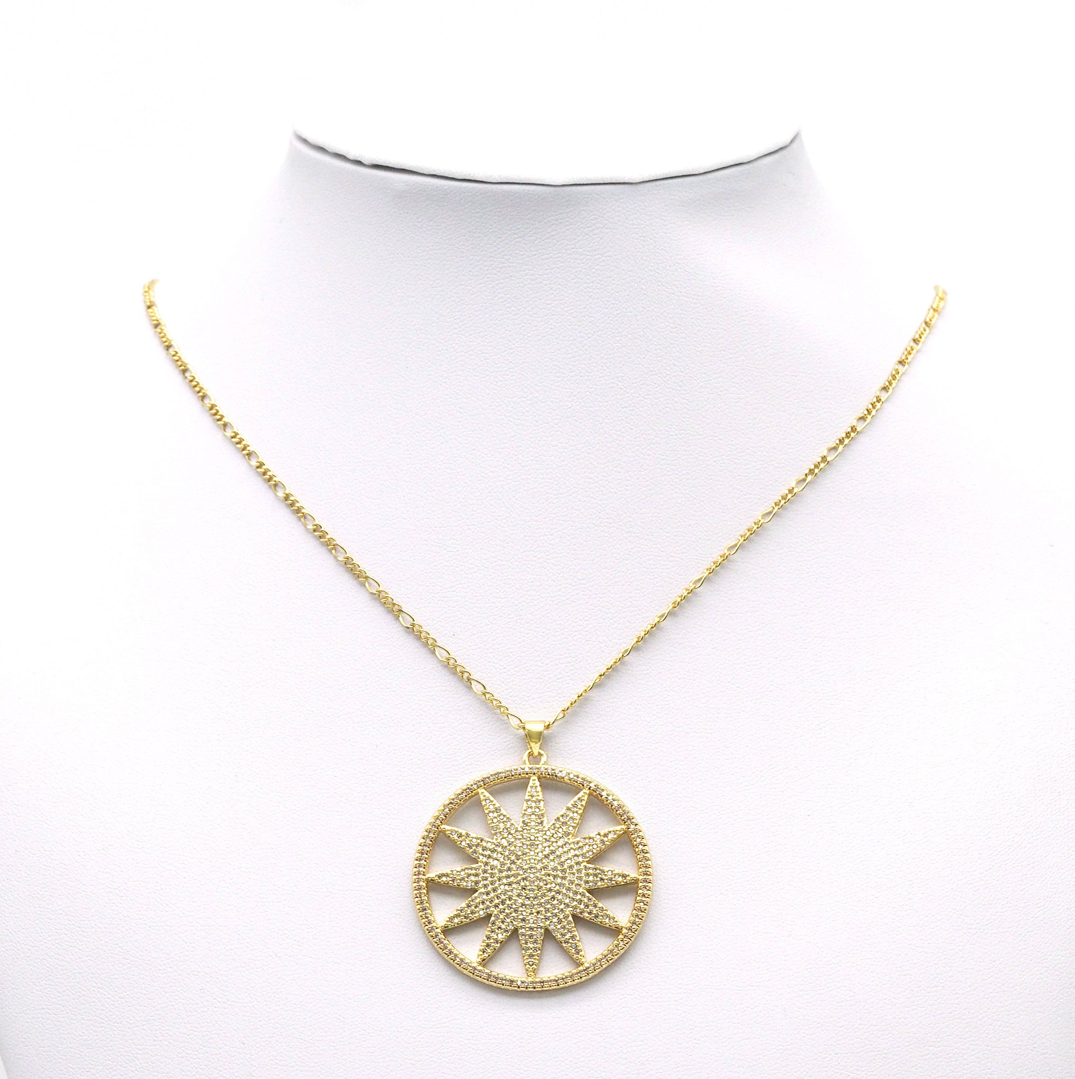 Gold CZ North Star Coin Charm, Sku#LK677