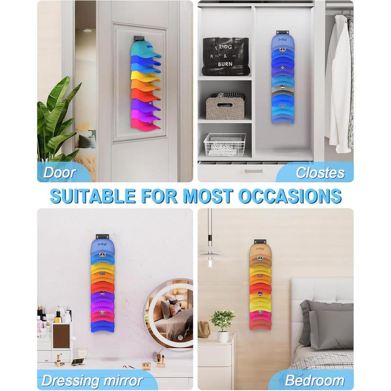 2 Pack Baseball Cap Organizer Wall Mount with Strong Adhesive Holds 18 Caps Tiered Design for Wall Door & Wardrobe Hangers Hanging
