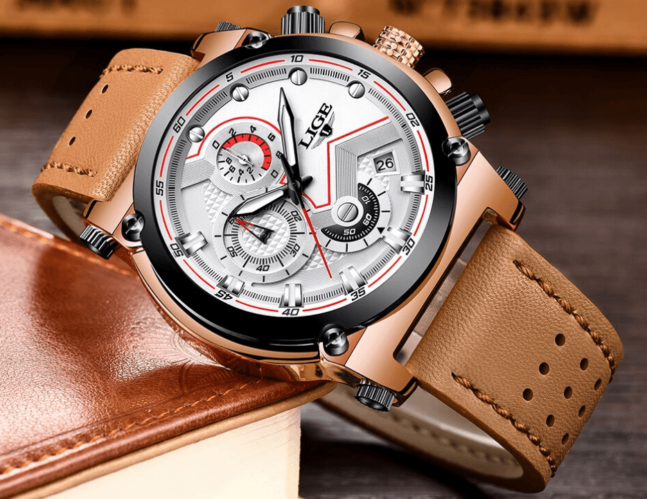 Montre Moderne Étanche pour Homme avec Bracelets en Cuir, Boîtier en Acier Inoxydable, Excellent Look, Cadeau Parfait