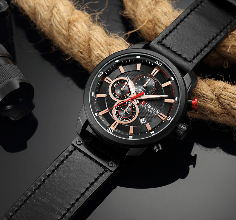 Montre de sport élégante et étanche pour homme avec chronomètres, affichage de la date, bracelets en cuir et verre Hardlex résistant aux rayures. Cadeau idéal pour lui.