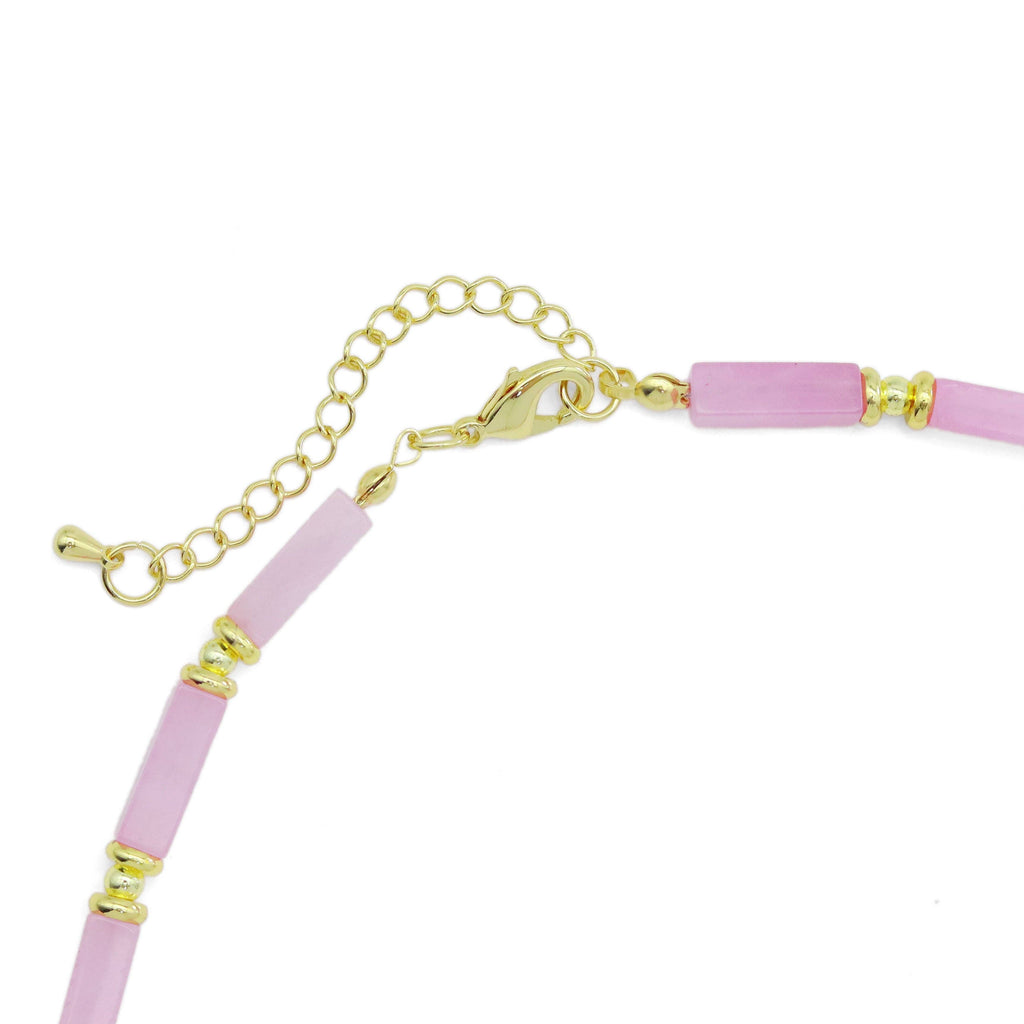 4mm Pink Gemstone Necklace with Gold filled Spacer, EF551