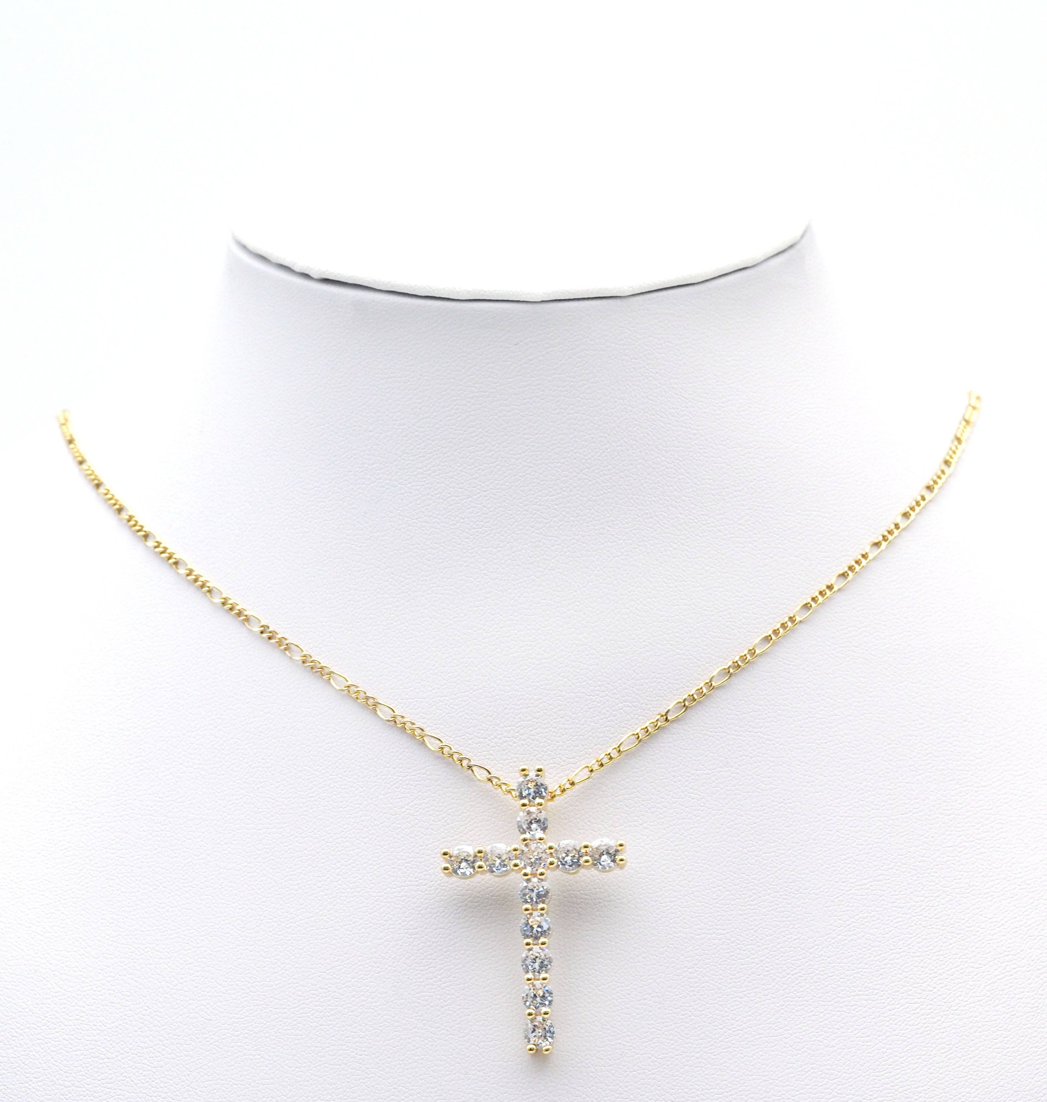 Gold Crystal Cross Charm, Sku#LD367