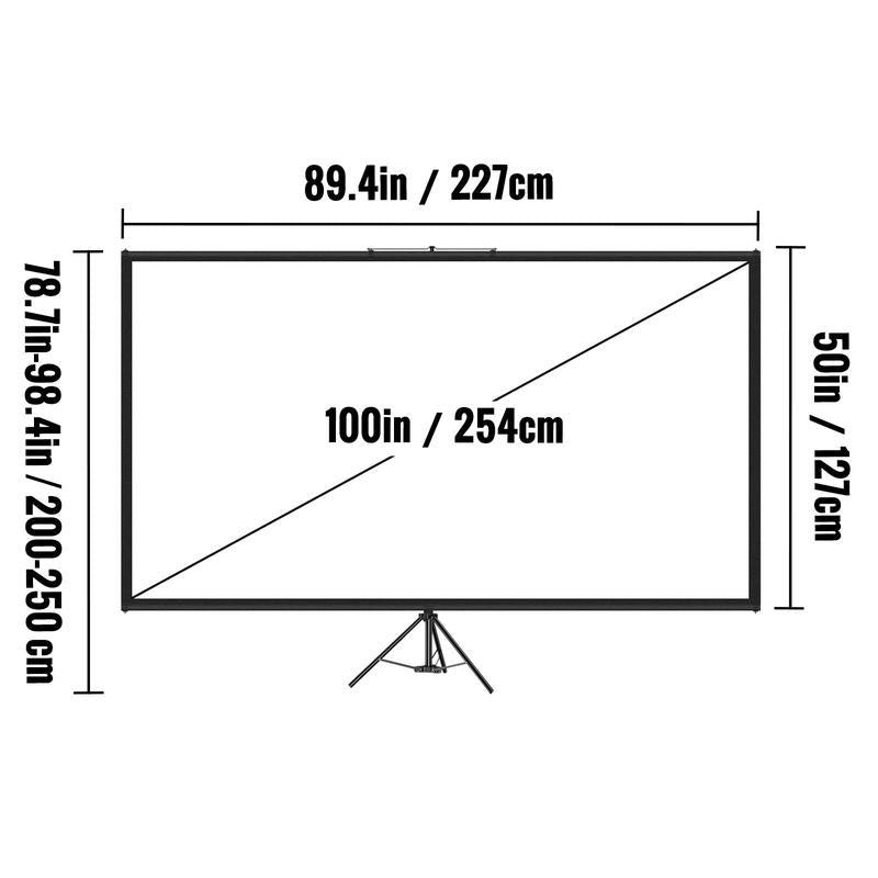 VEVOR Tripod Projector Screen with Stand 100Inch 16:9 4K HD Projection Screen Stand Wrinkle-Free Height Adjustable Portable Screen for Projector Indoor & Outdoor for Movie, , Home Cinema, Gaming, Office