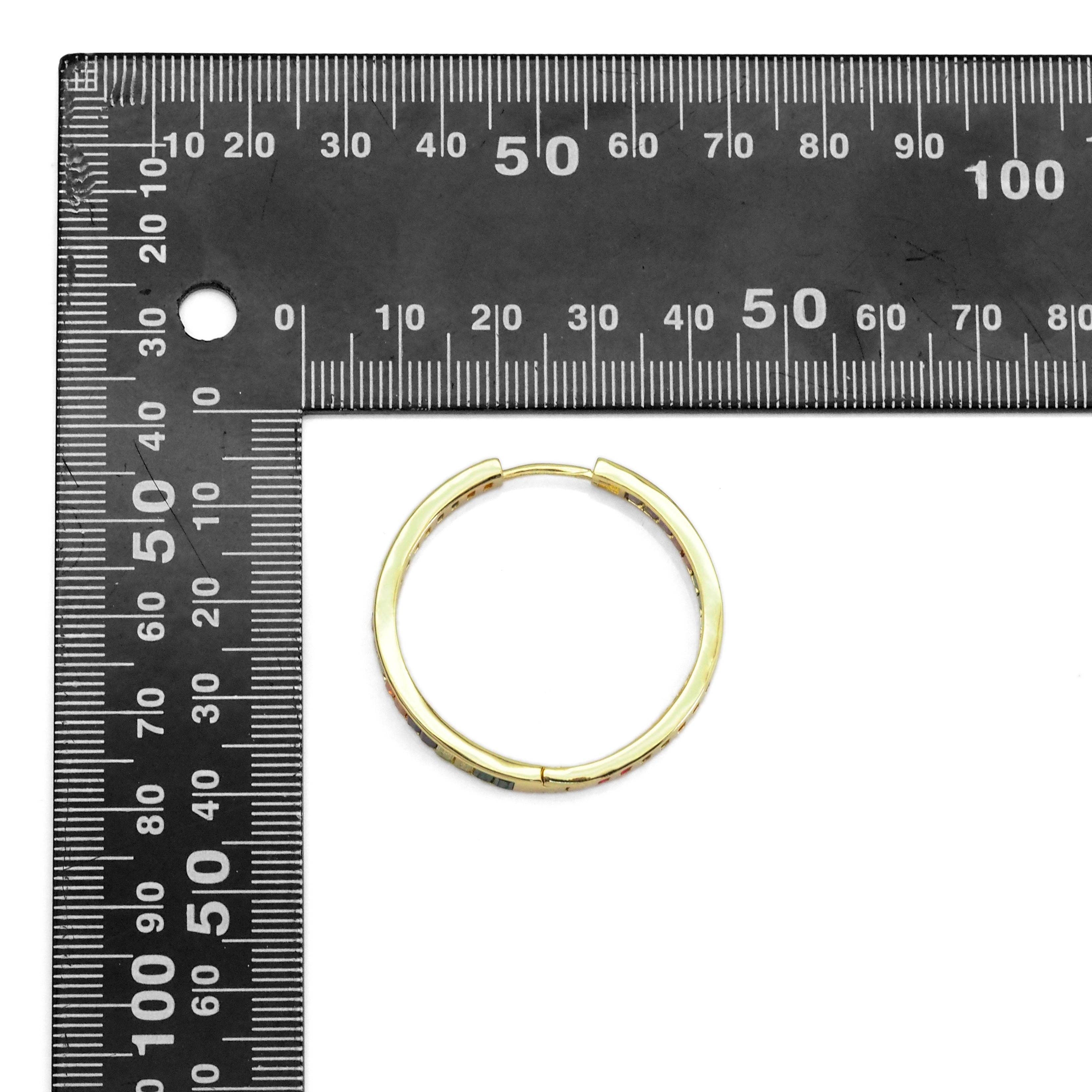 Colorful Baguette CZ Hoop Earrings, Sku#LD470c