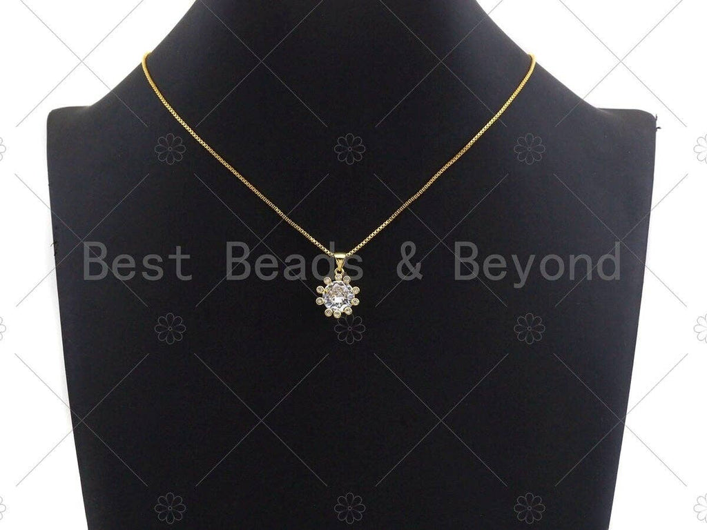 18K Gold Large CZ Flower Shape Pendant, Flower Charm, Flower Pave Pendant, 14x16mm, Sku#LK50