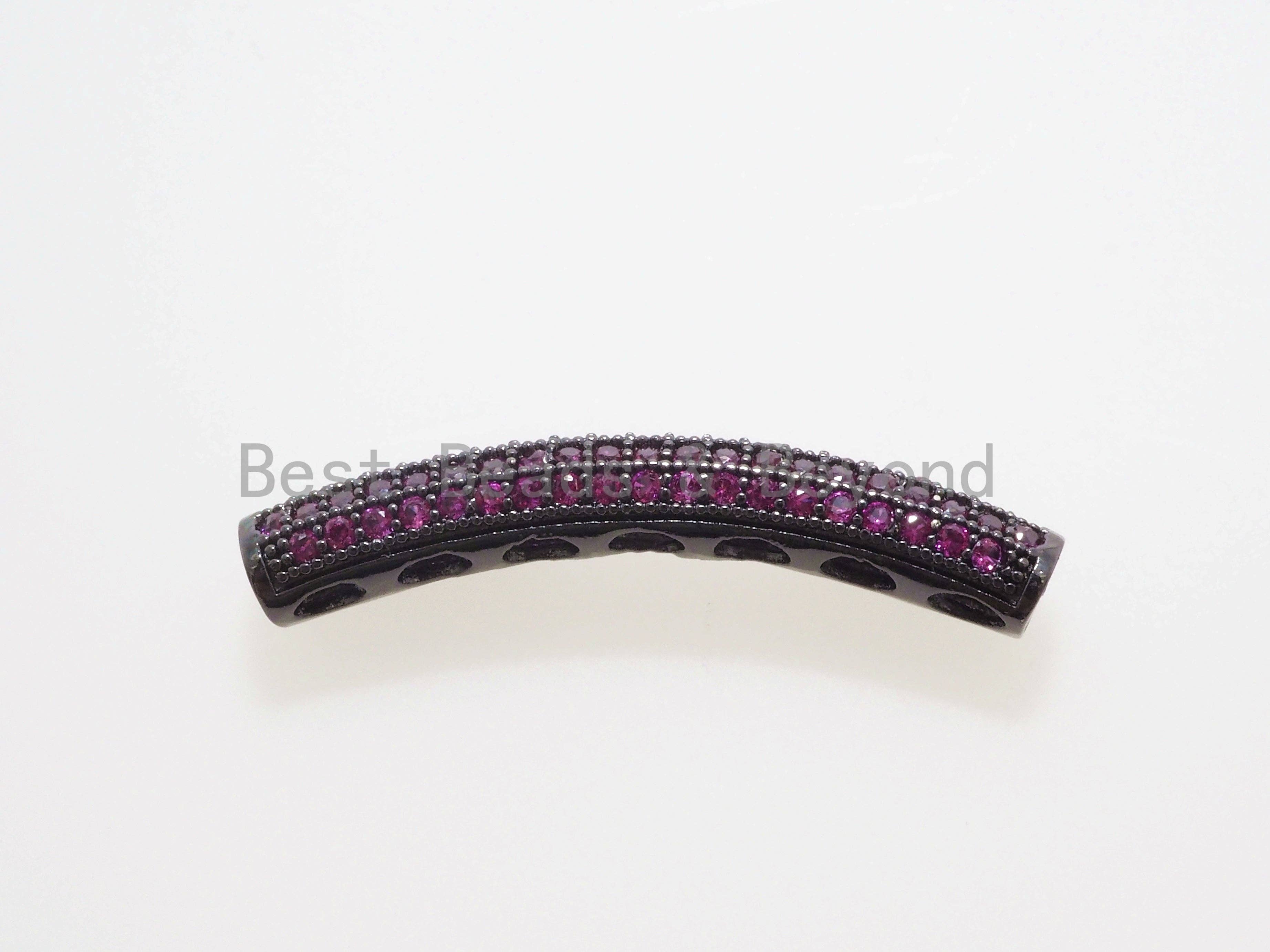 CZ Micro Pave Half Full Curve Tube for Bracelet, Purple/Fuchsia/Green/Bronze/Cobalt/Orange CZ Separator Tube, 32x5mm Tube Beads, sku#G401