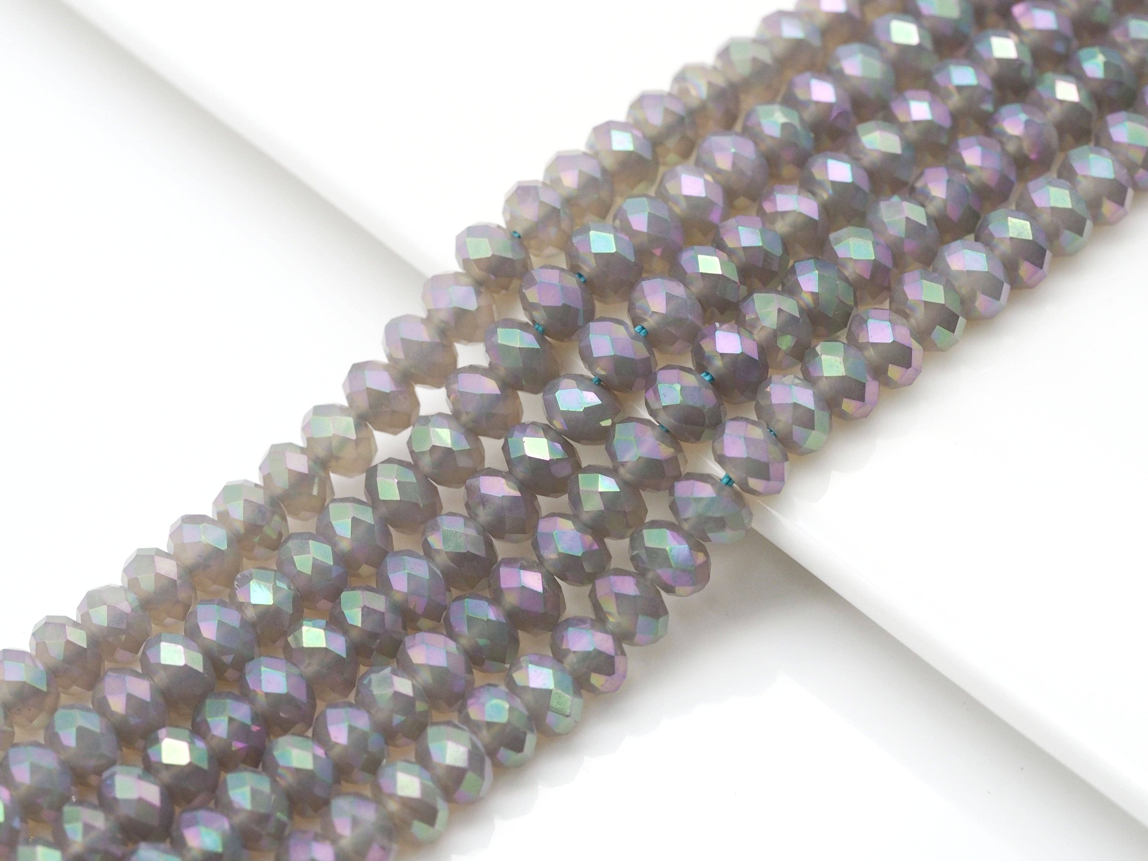 AB Mystic Natural Gray Agate Rondelle Faceted Beads, Sku#UA281