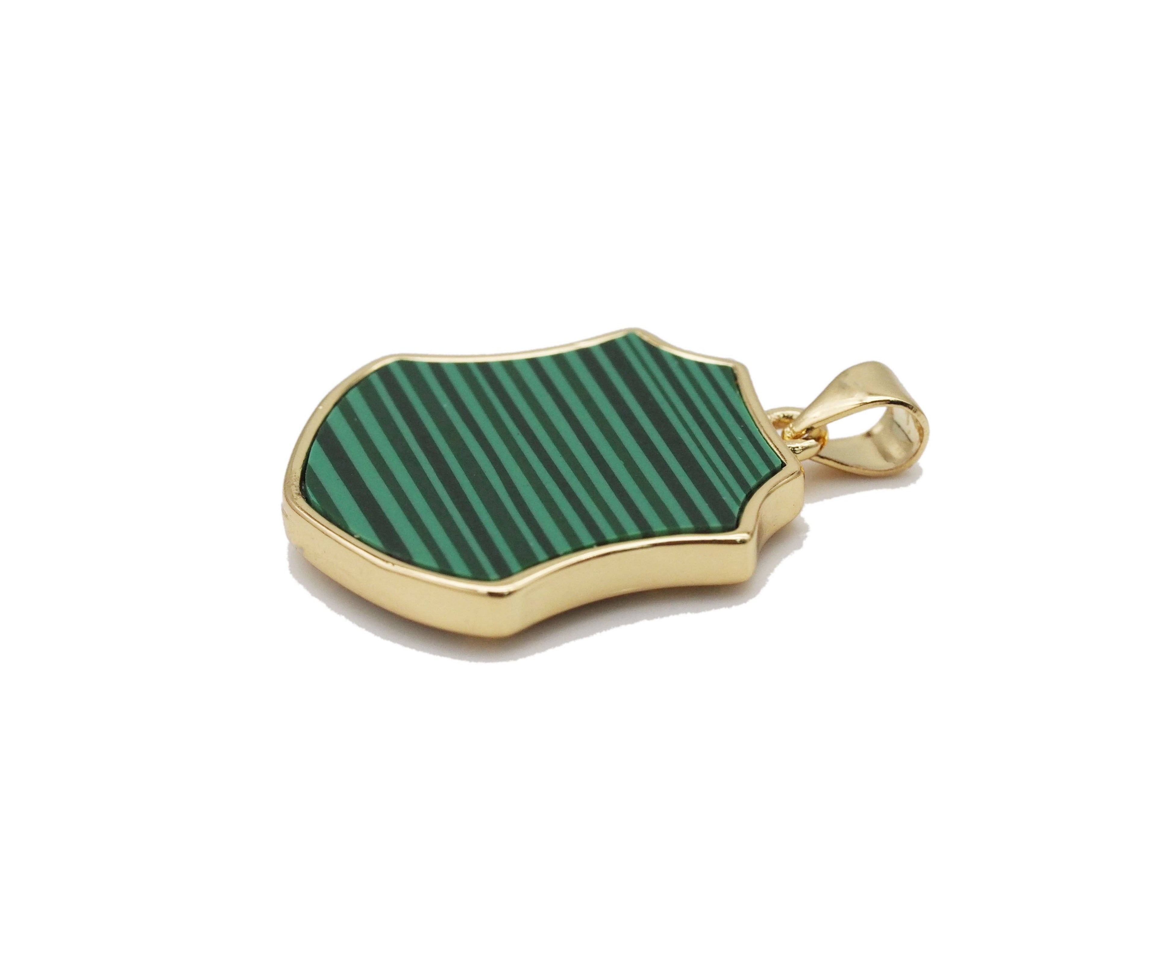 Gold CZ Moon Star Sun On Gemstone Shield Charm, Sku#LX99