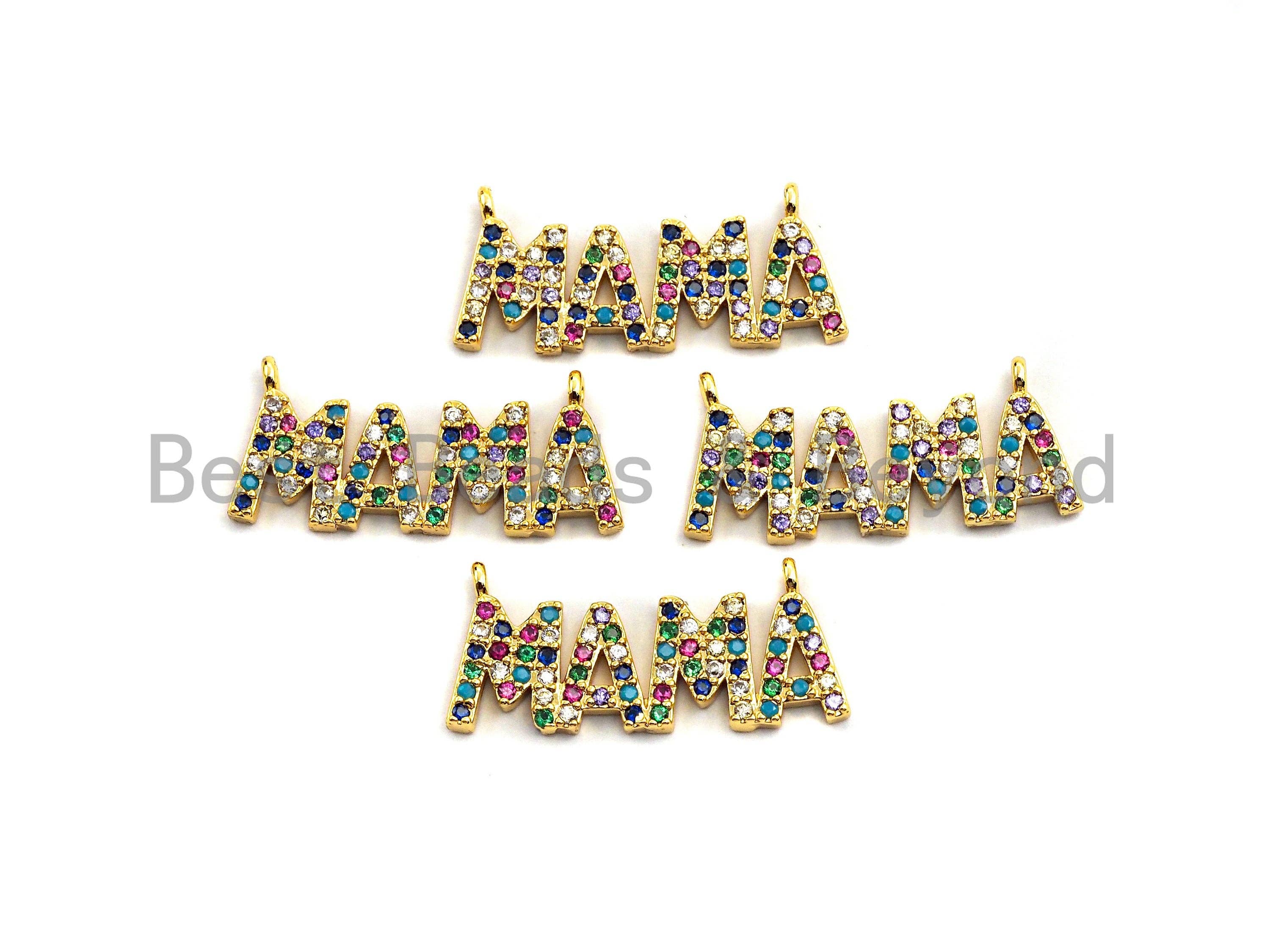 Colorful Cz Micro Pave MAMA Letter Connector/Link, Cz Pave Bracelet Necklace Connector in Gold Finish,12x28mm,sku#M276C