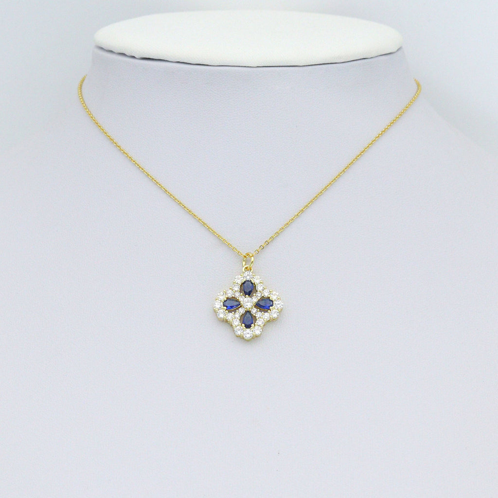Baguette CZ Heart blue stone flower Charm Pendant,Sku#A496