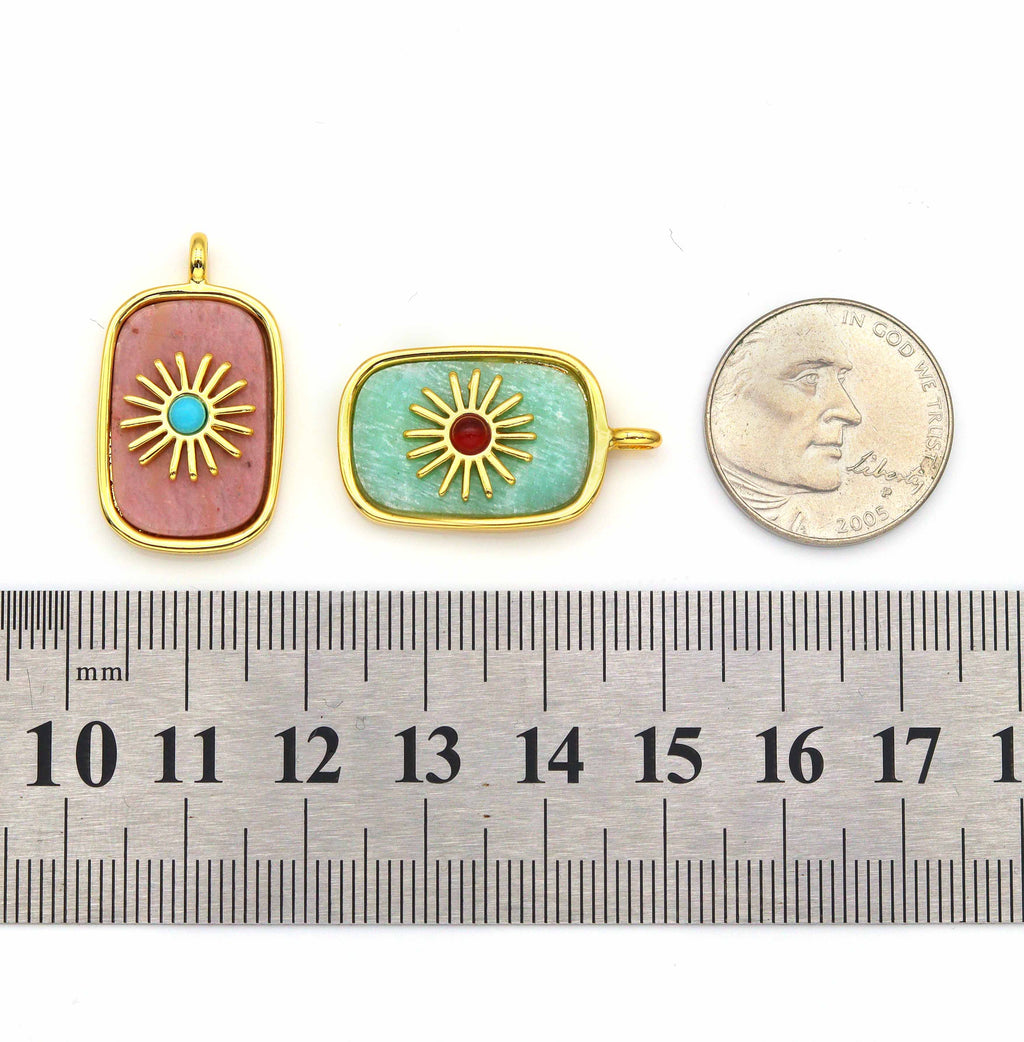 Gold North Star On Rectangle Gemstone Charm, Sku#LY14c