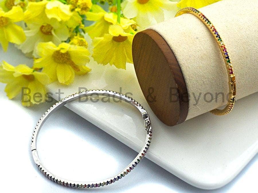 Colorful CZ Thin Bangle Bracelet, Sku#X41