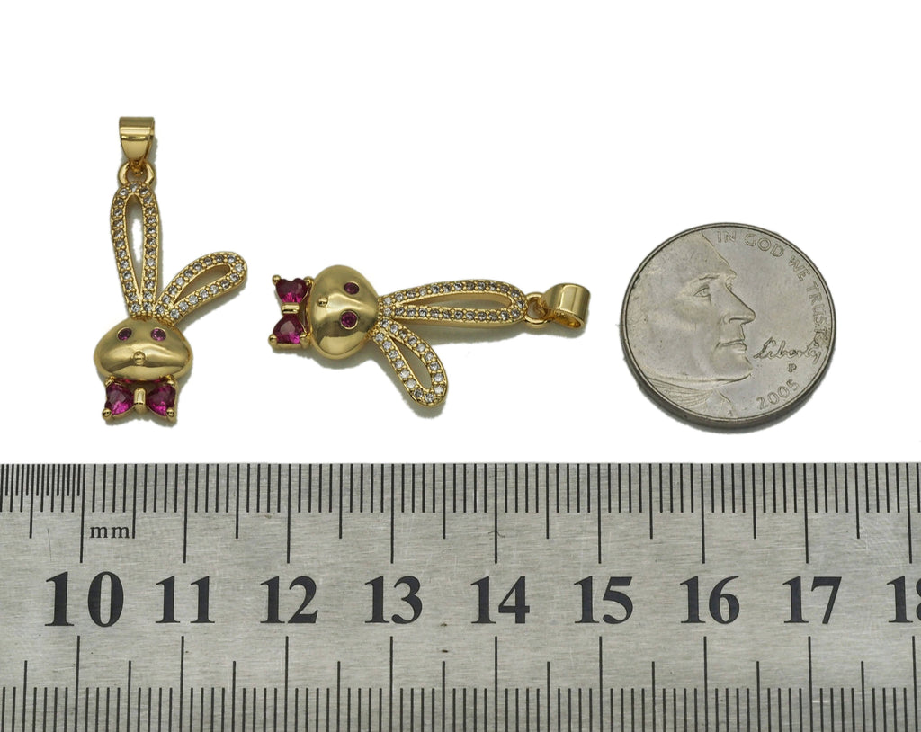 Gold CZ Cute Bunny Charm, Sku#LK689
