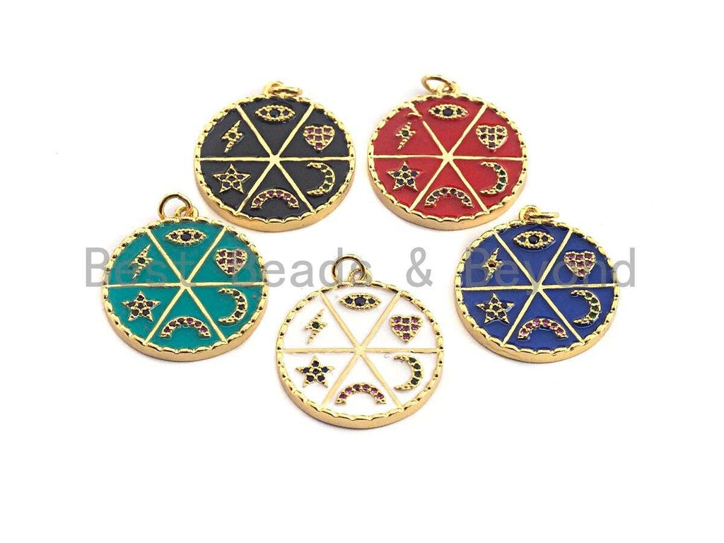 Pave CZ  Enamel Moon Star Heart Eye Rainbow Pendant, F935