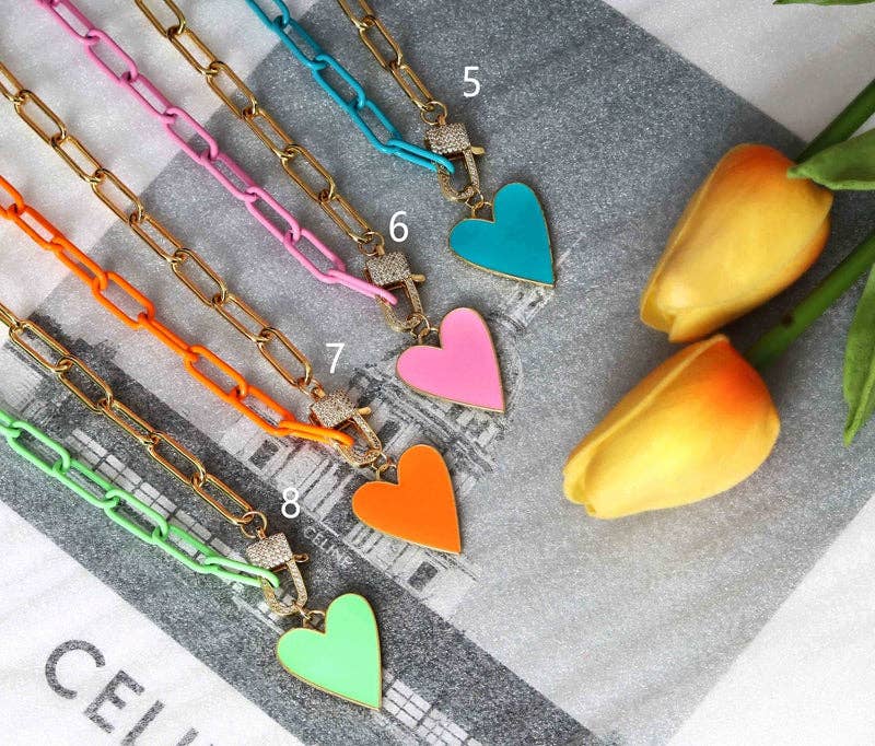 Mixed Color Paperclip Chain Heart Necklace, sku#EF158