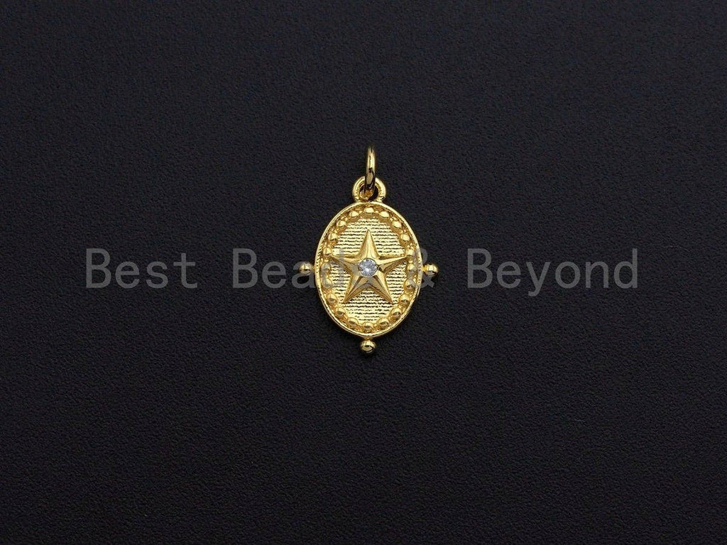 Clear CZ Micro Pave Five Star Embossment Oval Pendant Charm, Cubic Zirconia Charm, 12x15mm,sku#Z855
