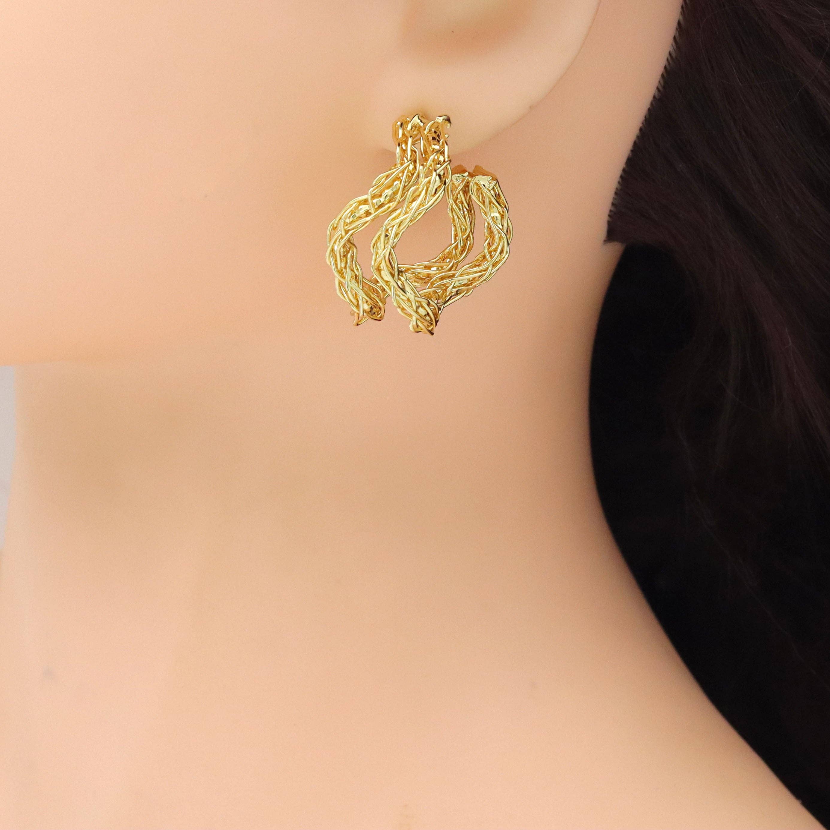 Double Wave Hollow Line Hoop Earrings, Sku#FH237