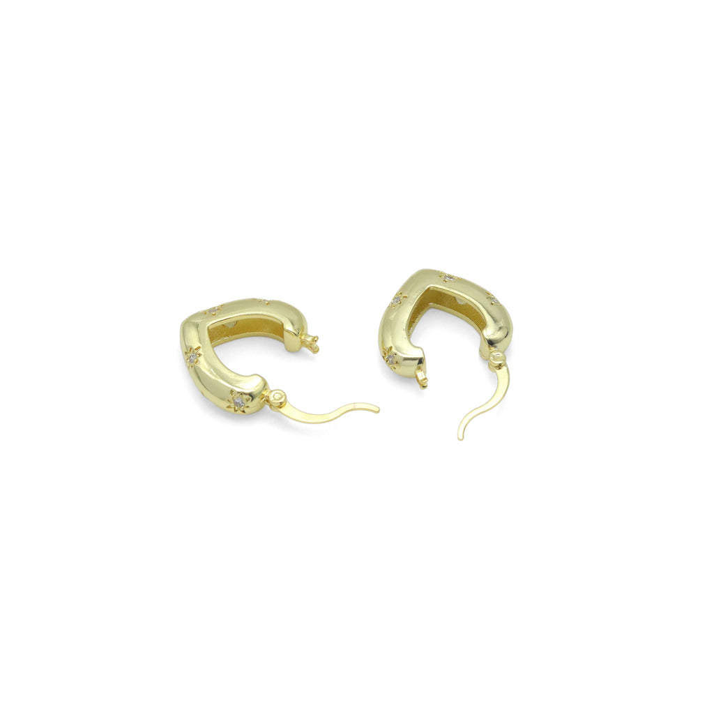 Gold Silver Star on Heart Hoop Earrings, Sku#LX706