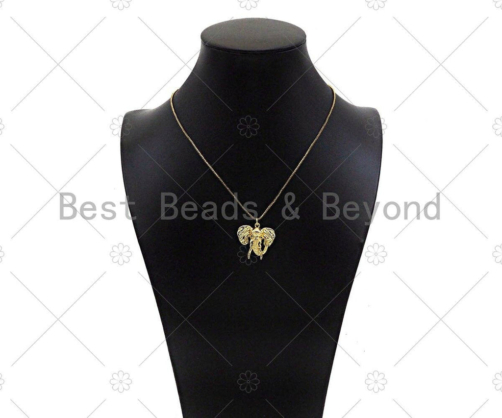 18k Gold Filled Elephant Head Shape Pendant, Green CZ Micro Pave Charm, Necklace Bracelet Charm Pendant,25x24mm,Sku#Z1344