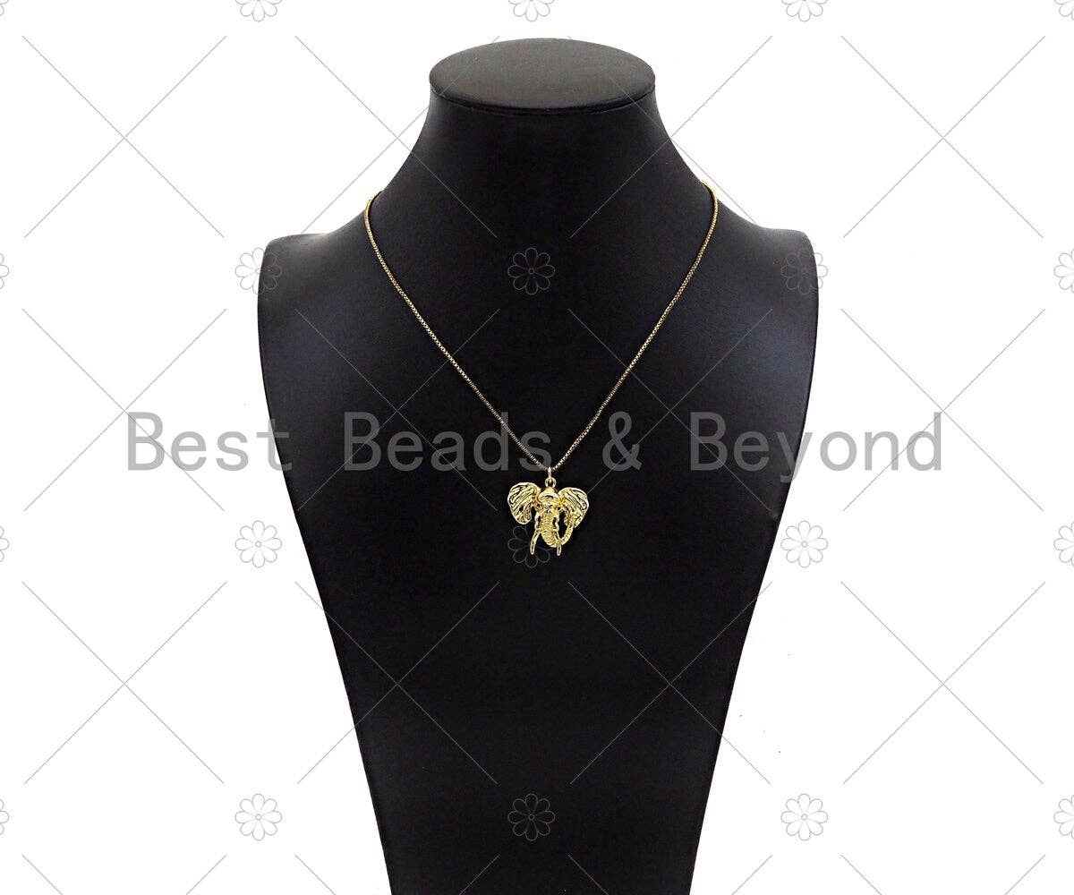 18k Gold Filled Elephant Head Shape Pendant, Green CZ Micro Pave Charm, Necklace Bracelet Charm Pendant,25x24mm,Sku#Z1344