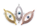 CZ Micro Pave Evil Eye Connector with Abalone Shell, Cubic Zirconia Space Connector, CZ Abalone Stone Charm 11x27mm, 1pc/2pcs,SKU#E296C