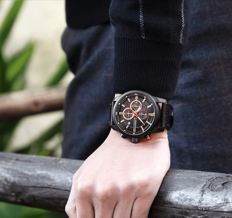 Montre de sport élégante et étanche pour homme avec chronomètres, affichage de la date, bracelets en cuir et verre Hardlex résistant aux rayures. Cadeau idéal pour lui.