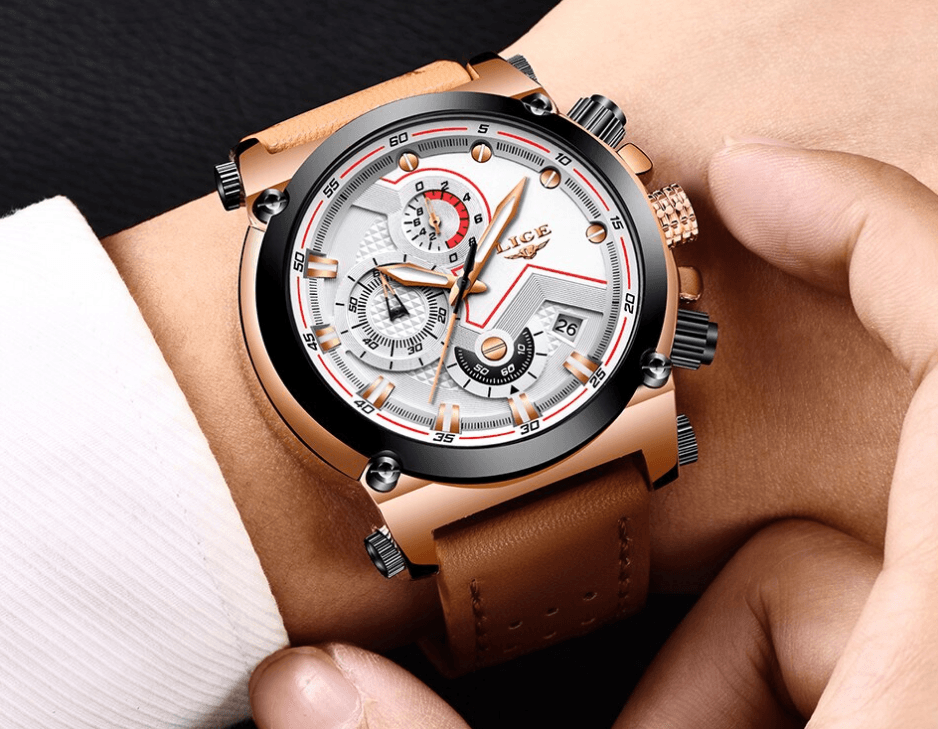 Montre Moderne Étanche pour Homme avec Bracelets en Cuir, Boîtier en Acier Inoxydable, Excellent Look, Cadeau Parfait