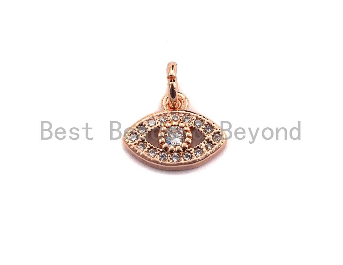 Clear CZ Micro Pave Oval Evil Eye Shape Pendant,Cubic Zirconia Oval Charm,Gold/Silver/Rose Gold/Black Tone,11x9mm,sku#Z470