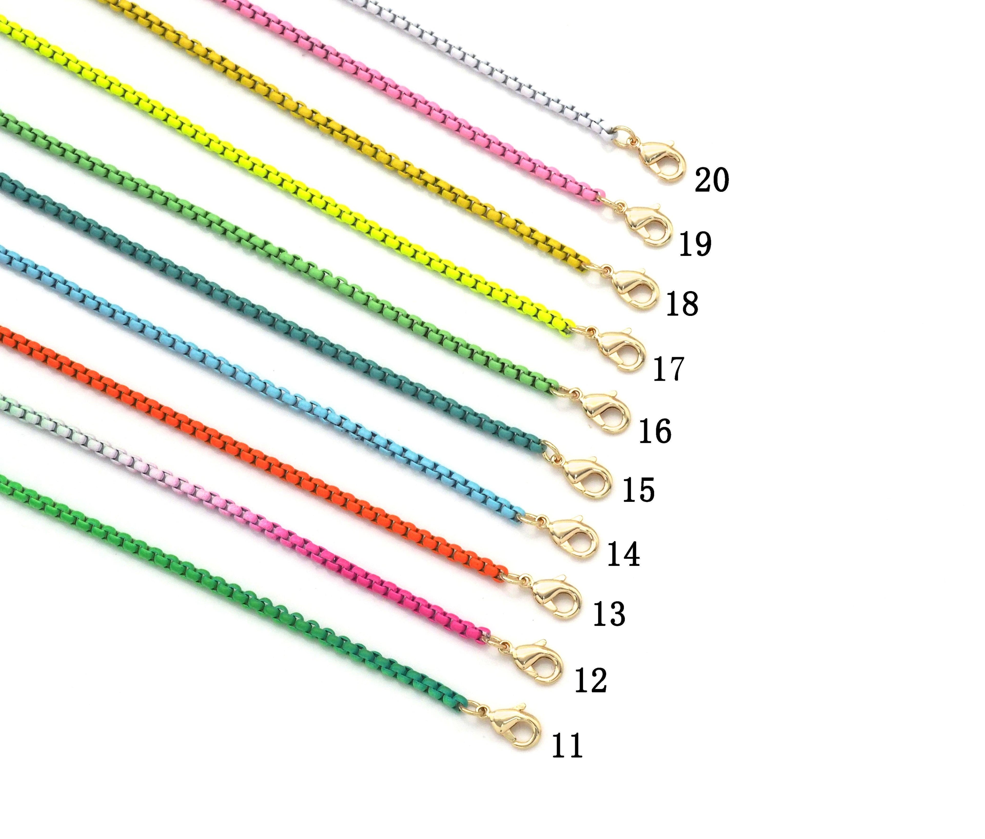 Gold Paperclip Colorful Enamel Box chain Necklace, sku#EF195