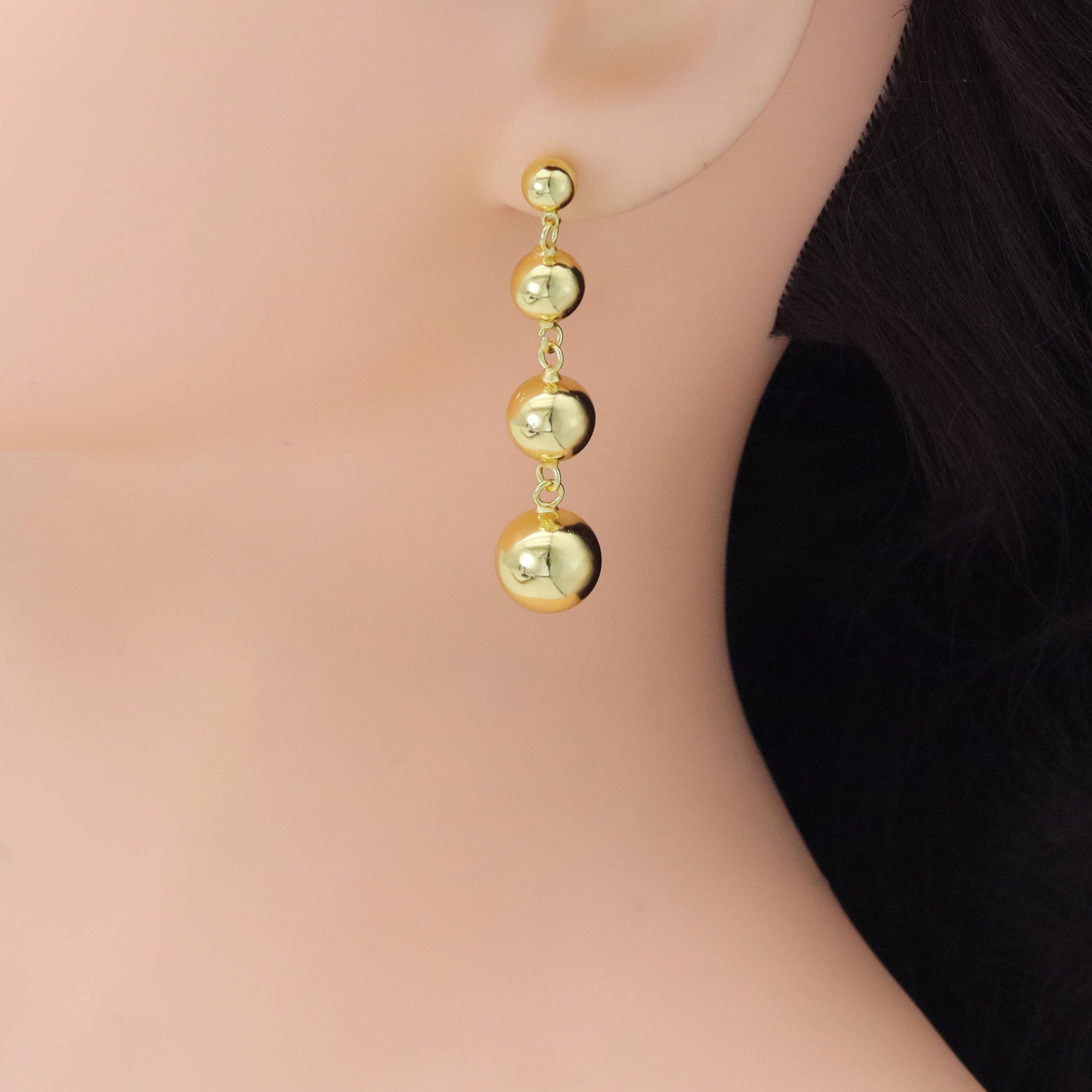 Gold Silver Ball Dangle Earrings, Sku#JL200