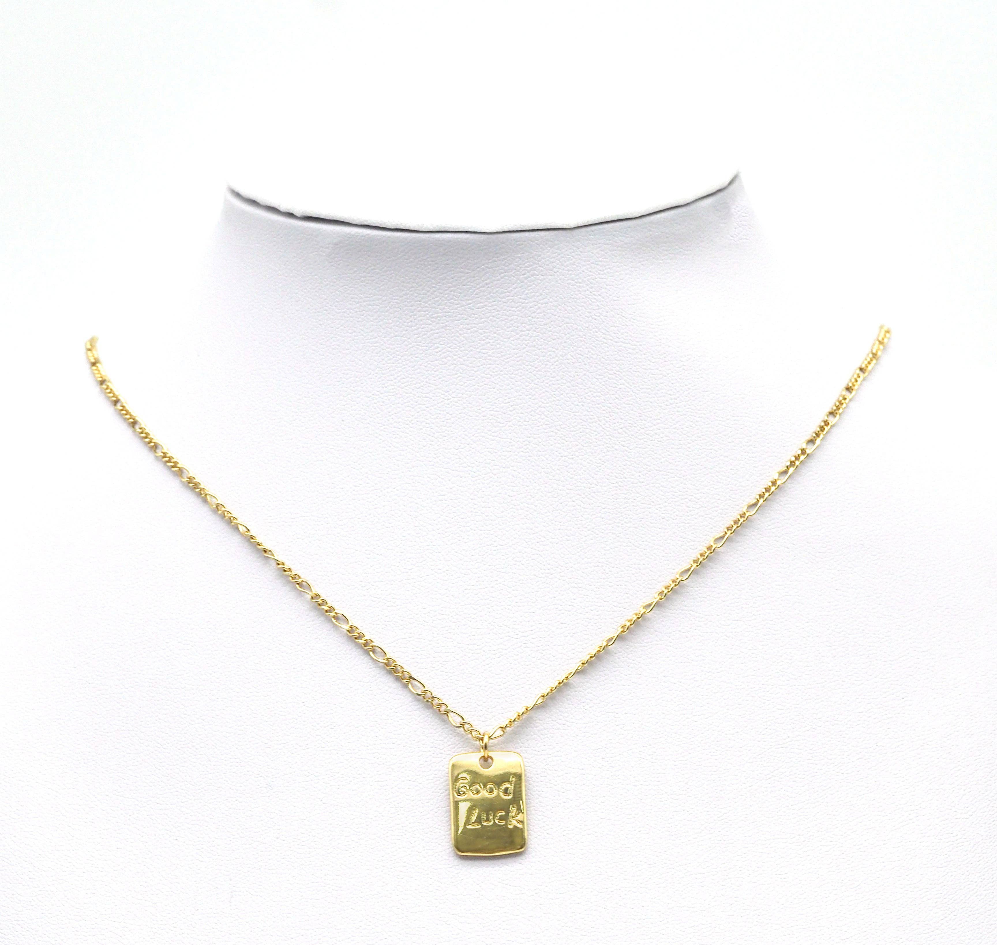 Gold Good Luck Word On Rectangle Charm, Sku#Z1453