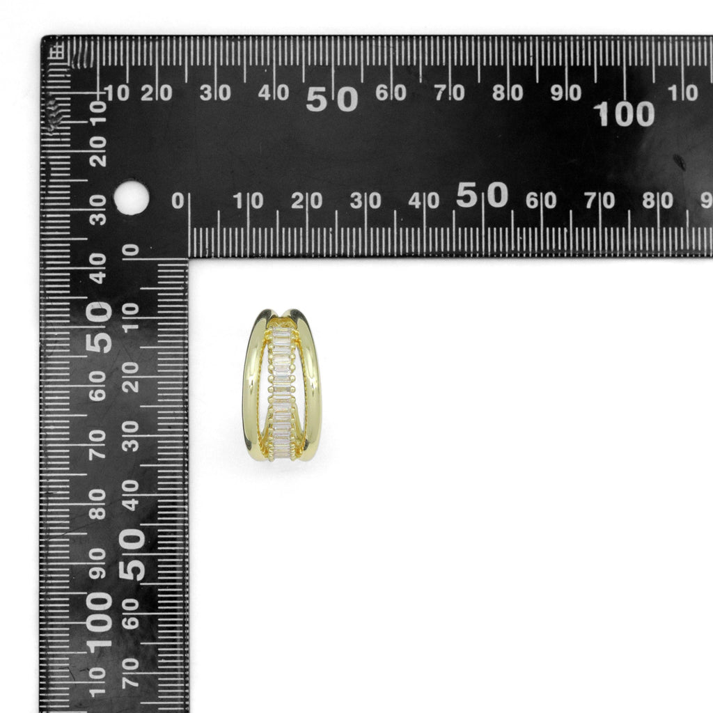 Baguette CZ Gold Multiline Hoop Stud Earrings, Sku#LD664