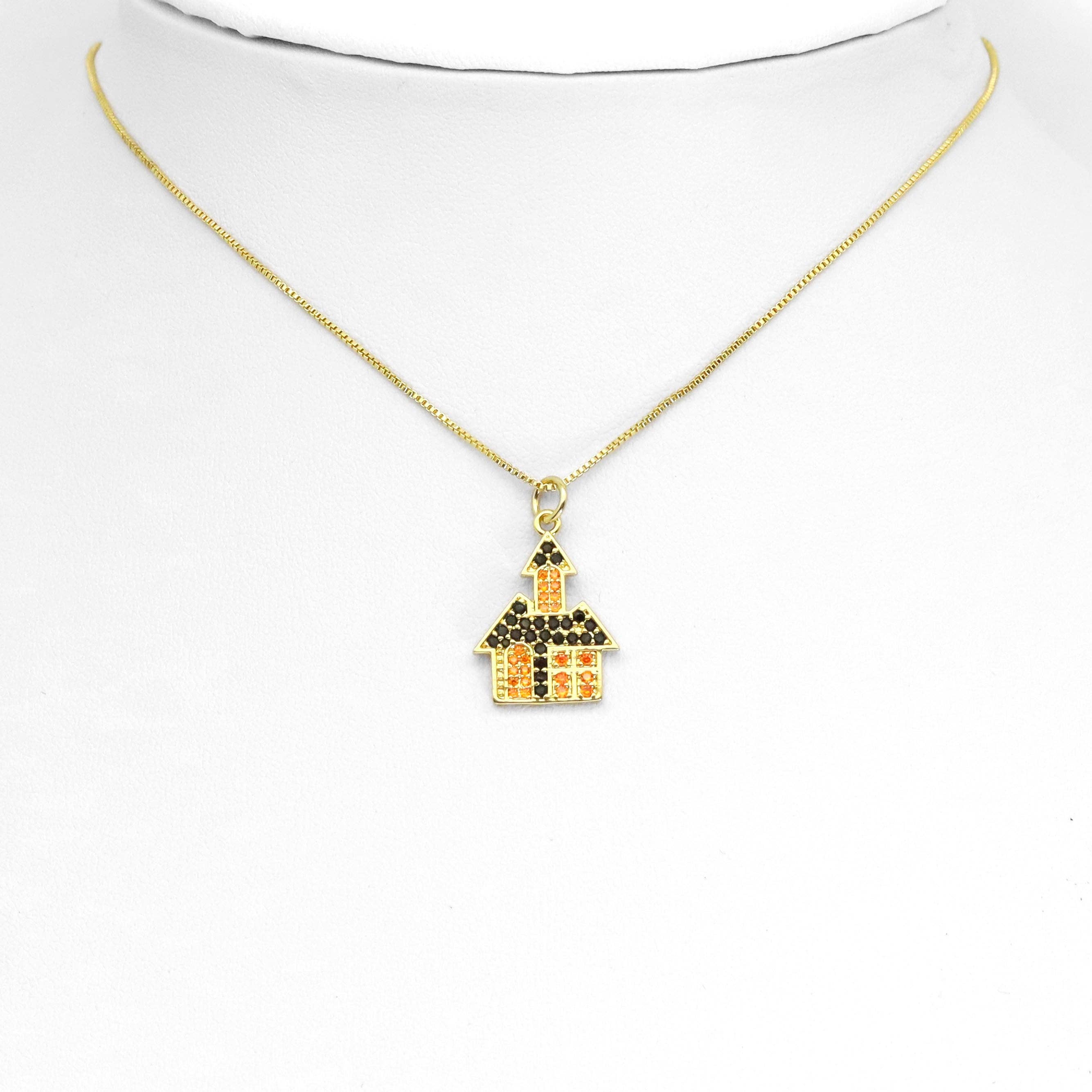 Colorful CZ Pave Halloween Hunted House Castle Charm, Sku#A214